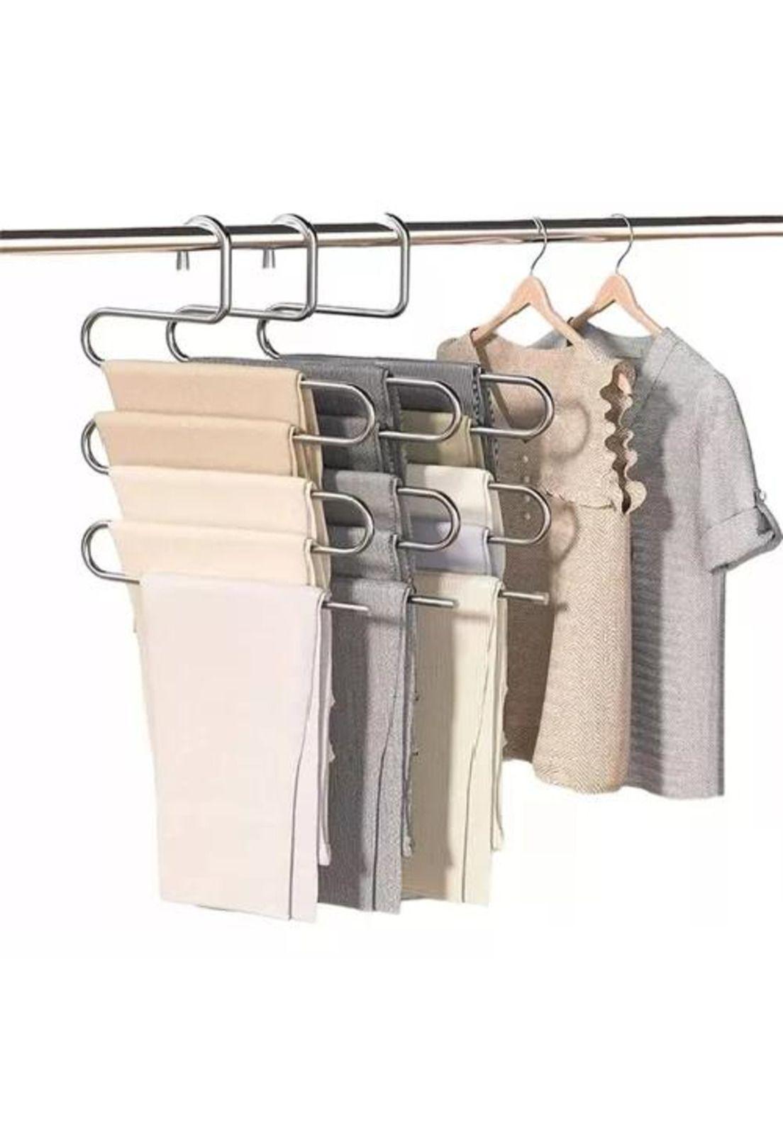 Pack de 2 colgadores de pantalones metálico para closet plata-0