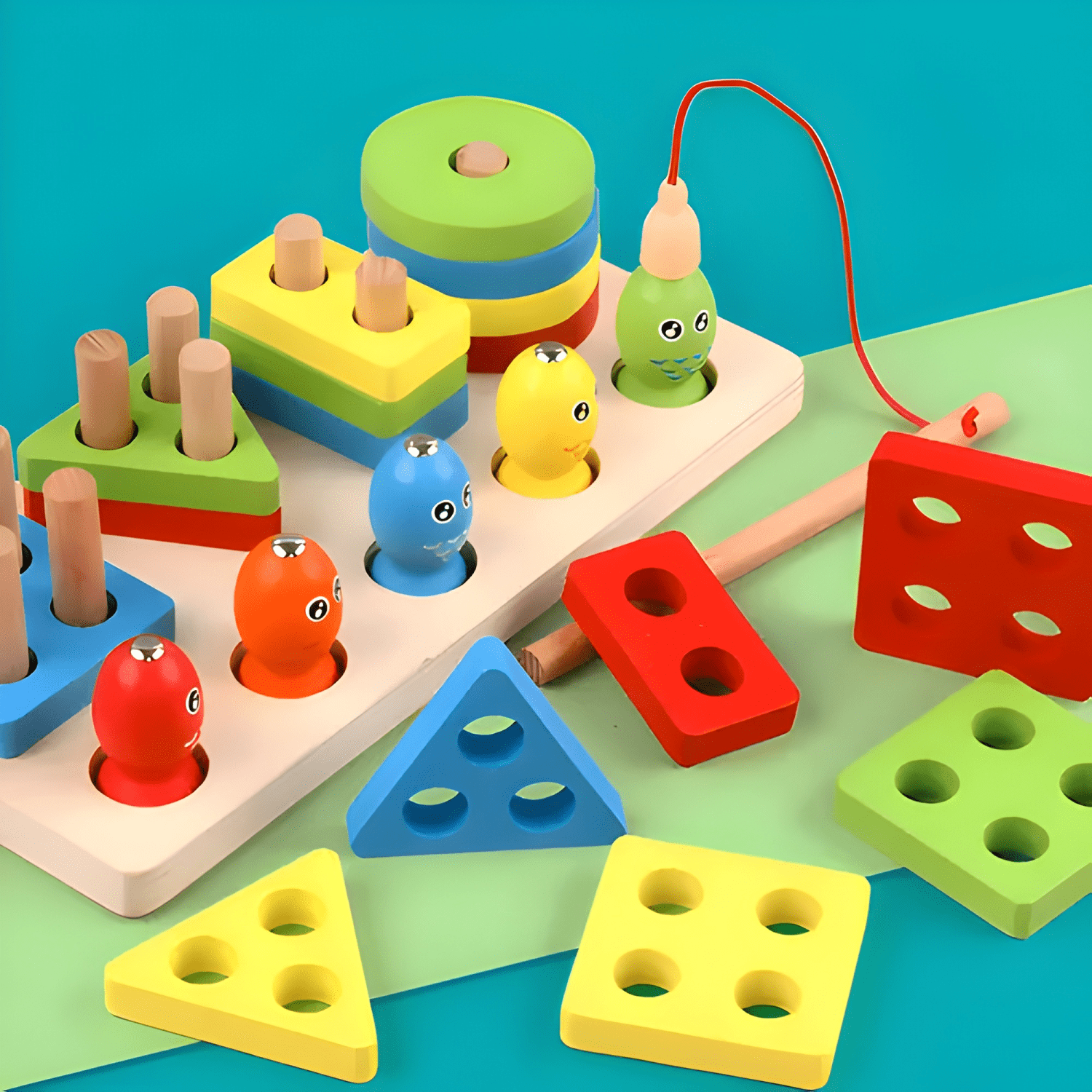 Clasificador madera puzzle niños pesca magnética bloques-4