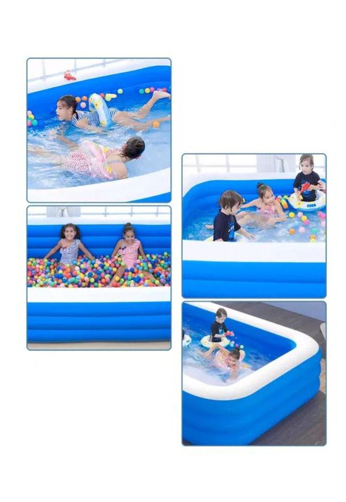 Piscina inflable rectangular + inflador 210x140x60 cm azul-4