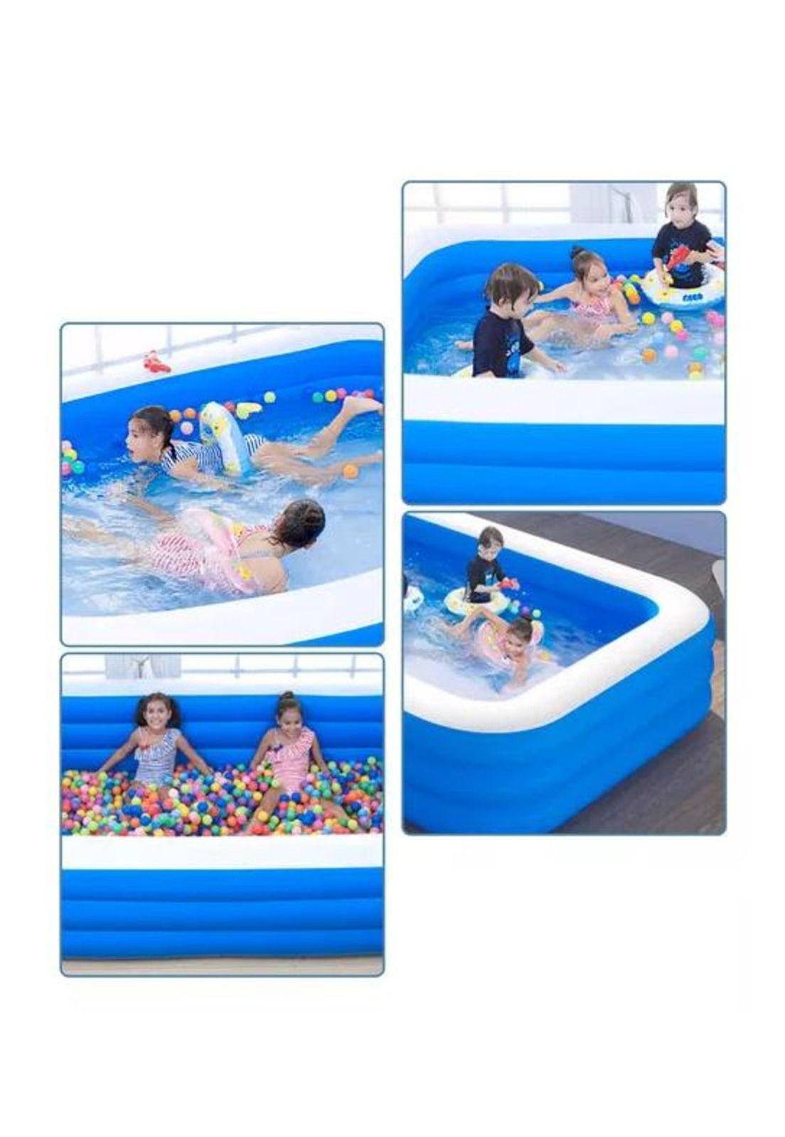 Piscina inflable rectangular + inflador 210x140x60 cm azul-6