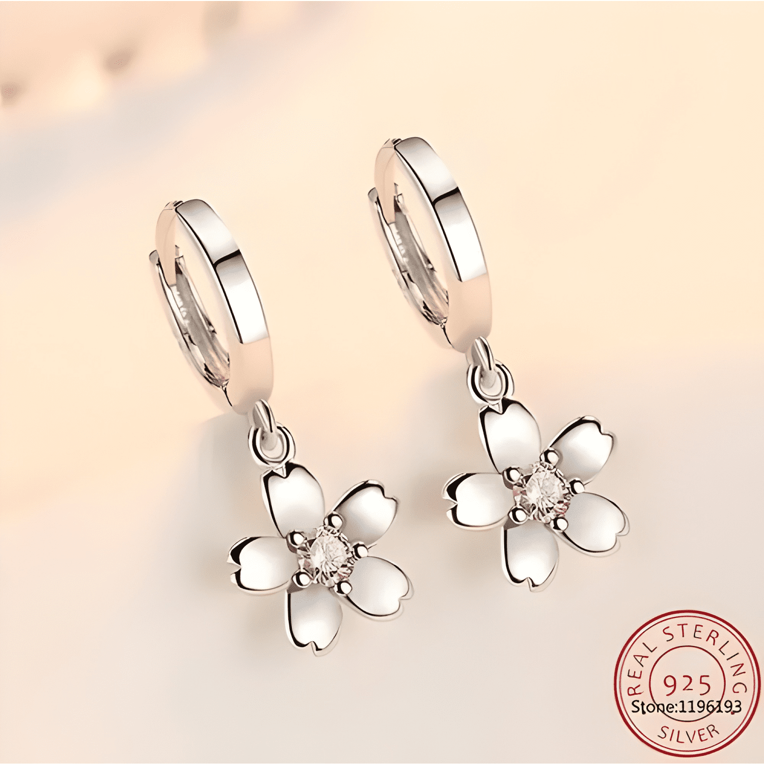 Aros De Flor Rosada Plata 925 Moda Flores Mujer Rosa-2