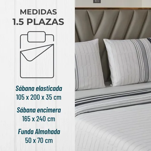 Juego sabanas Casatua rayas gris 1.5 plaza-1