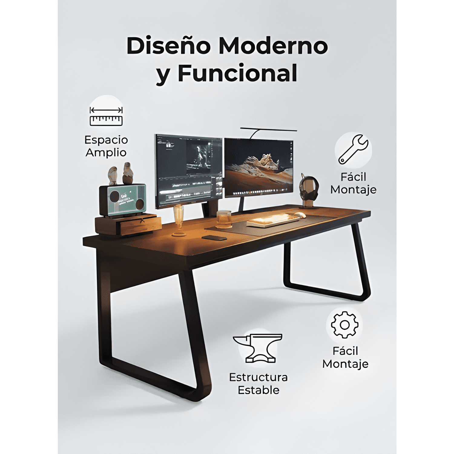 Escritorio oficina madera espesor 30mm 140x60x75cm-1