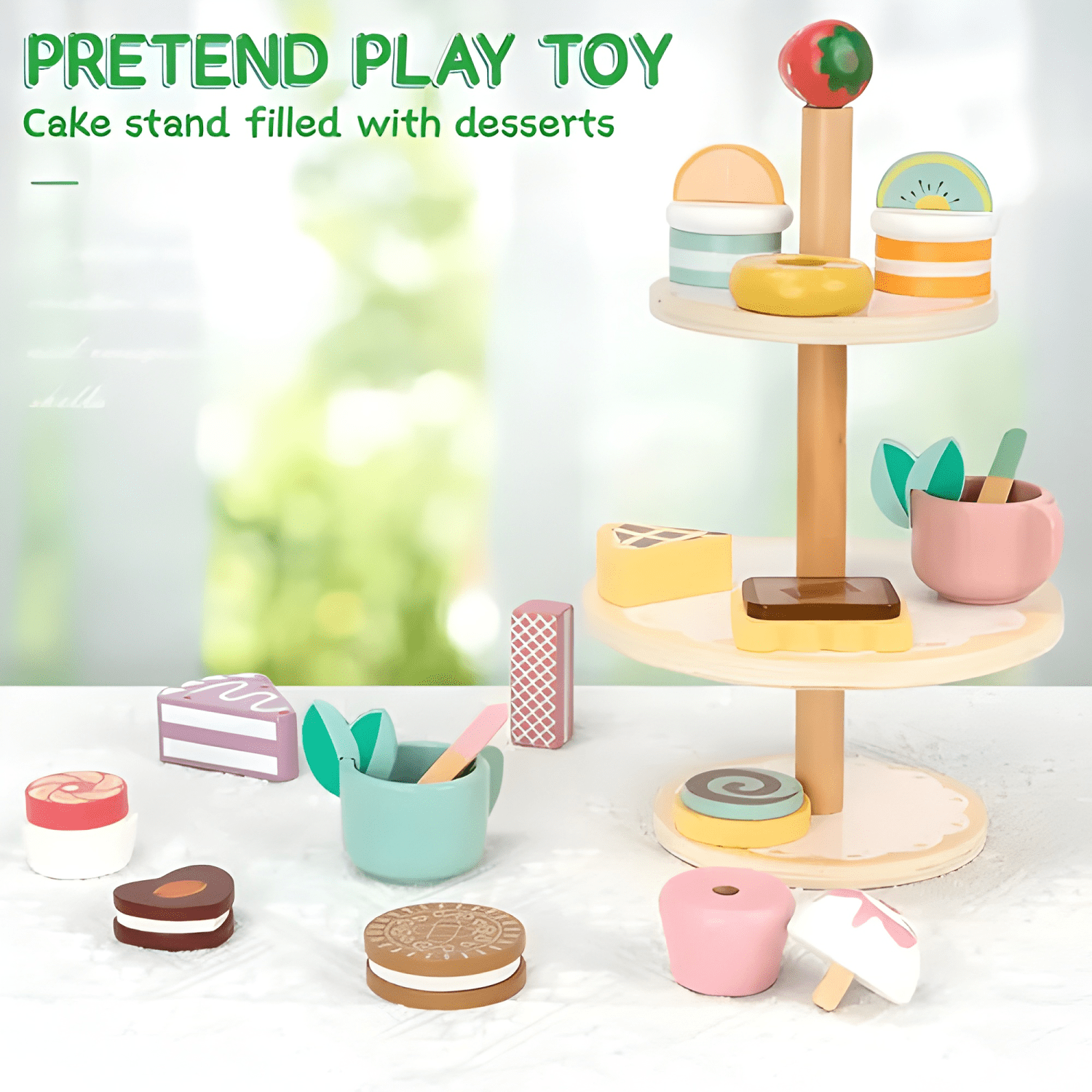 Juego de postre y té de madera juguete para niños-1