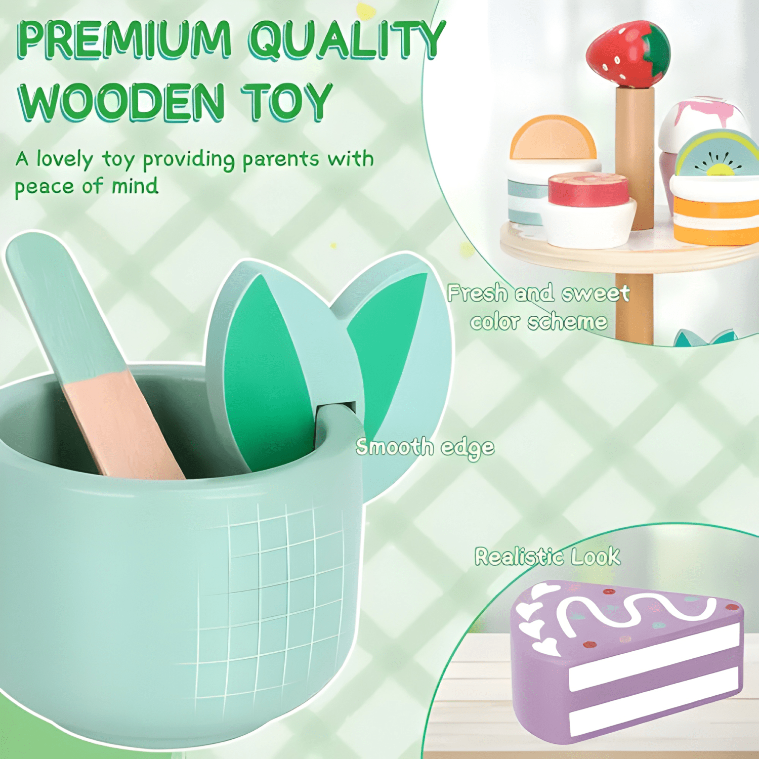 Juego de postre y té de madera juguete para niños-2