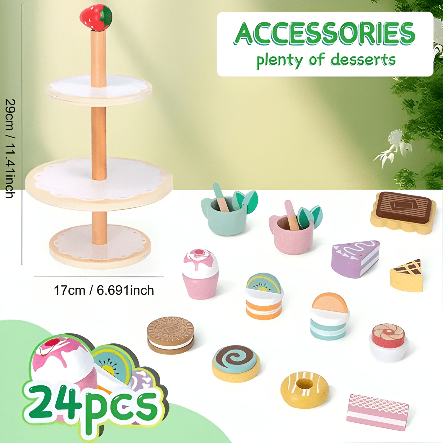 Juego de postre y té de madera juguete para niños-3