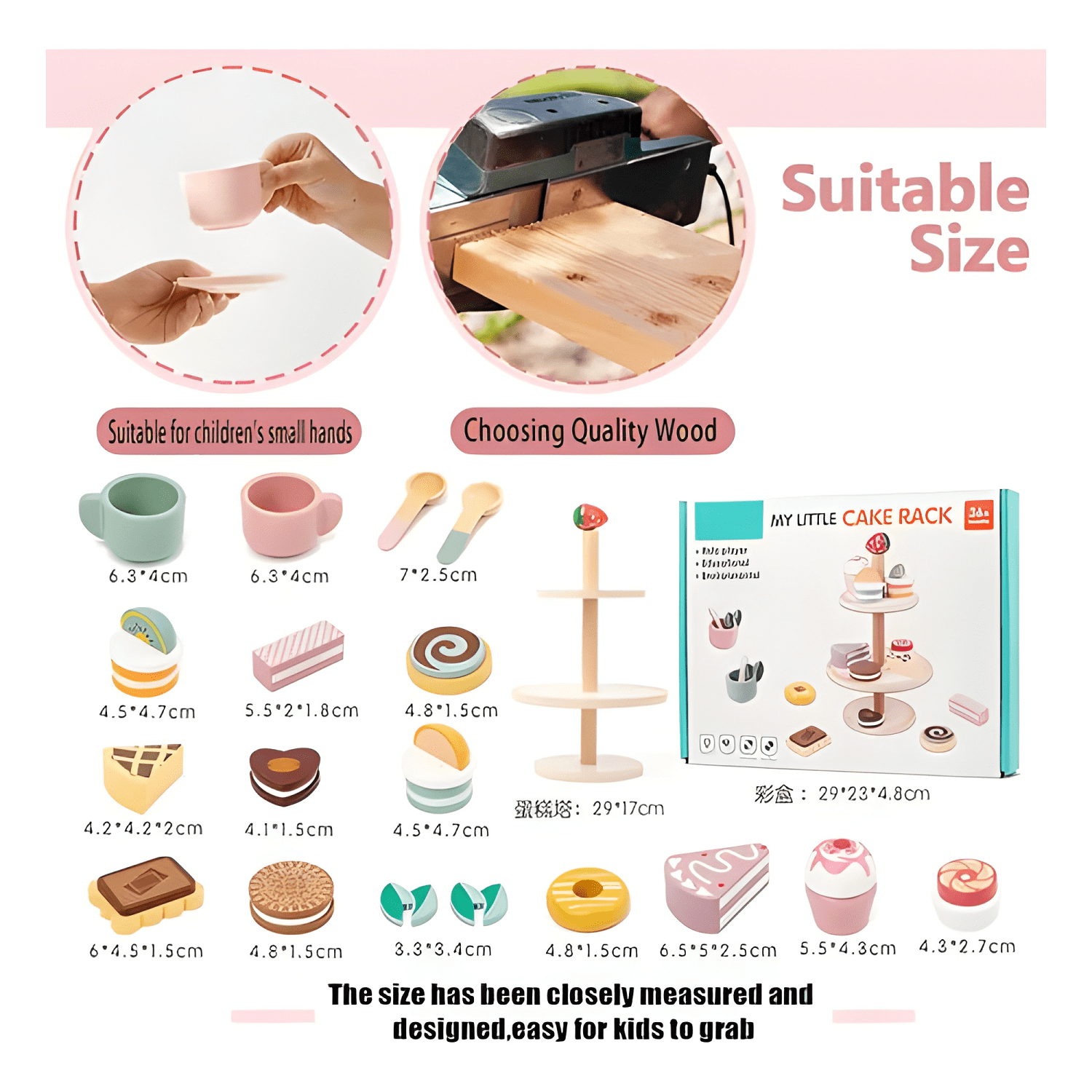 Juego de postre y té de madera juguete para niños-4