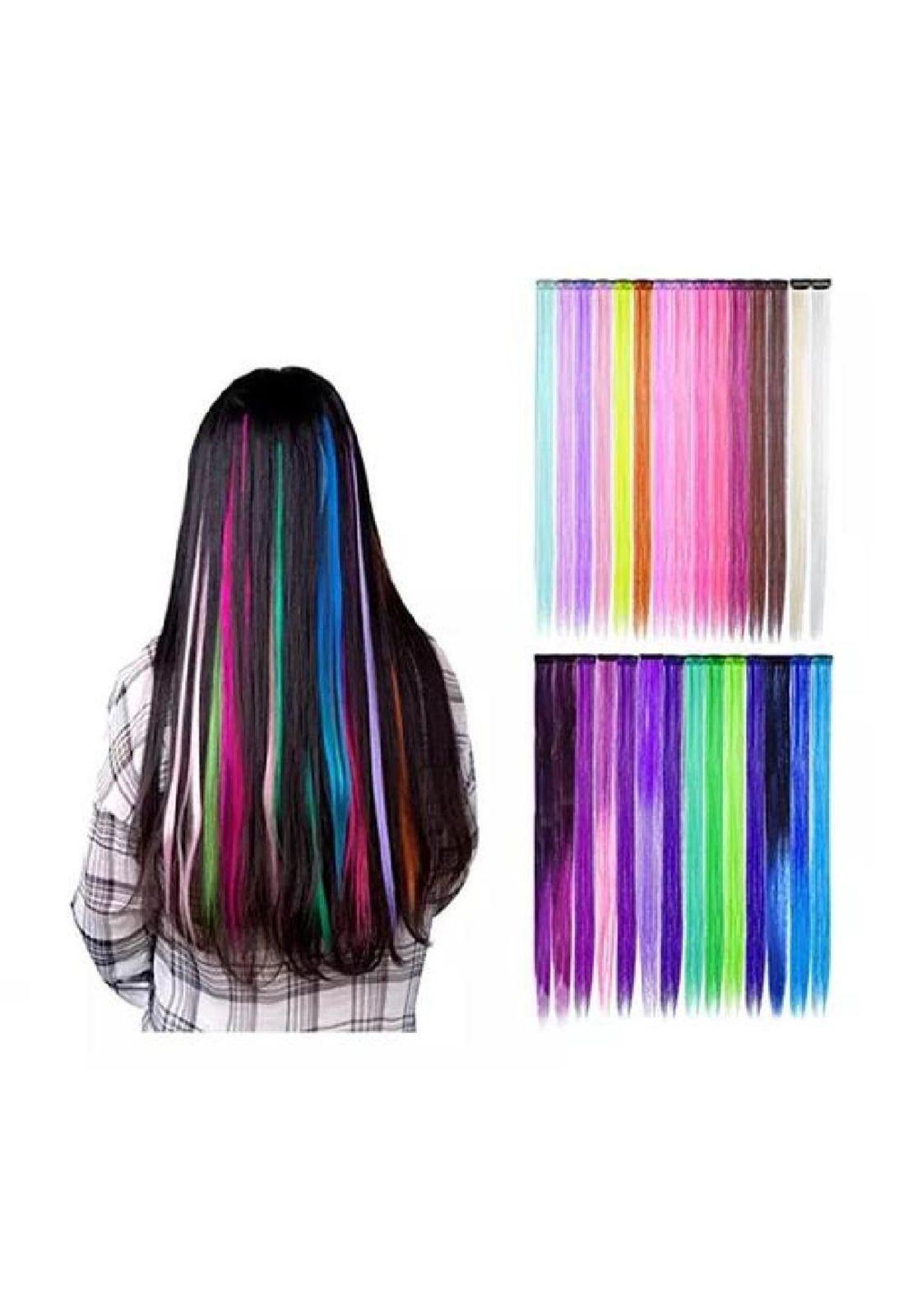 Pack de 12 extensiones de cabello sintético, colores fantasía para mujer, color multicolor-2