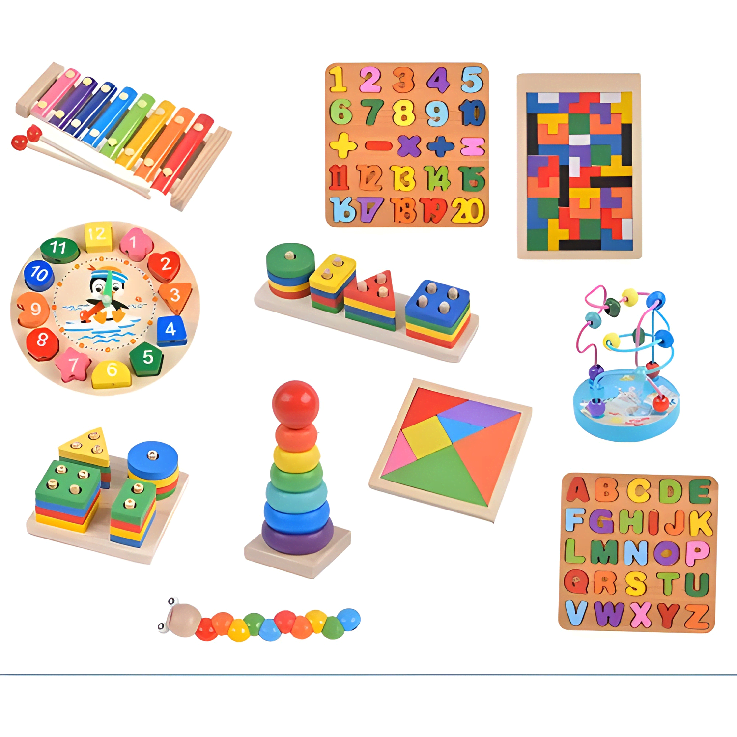 Pack 11 juguetes didácticos de madera niños montessori #1-0