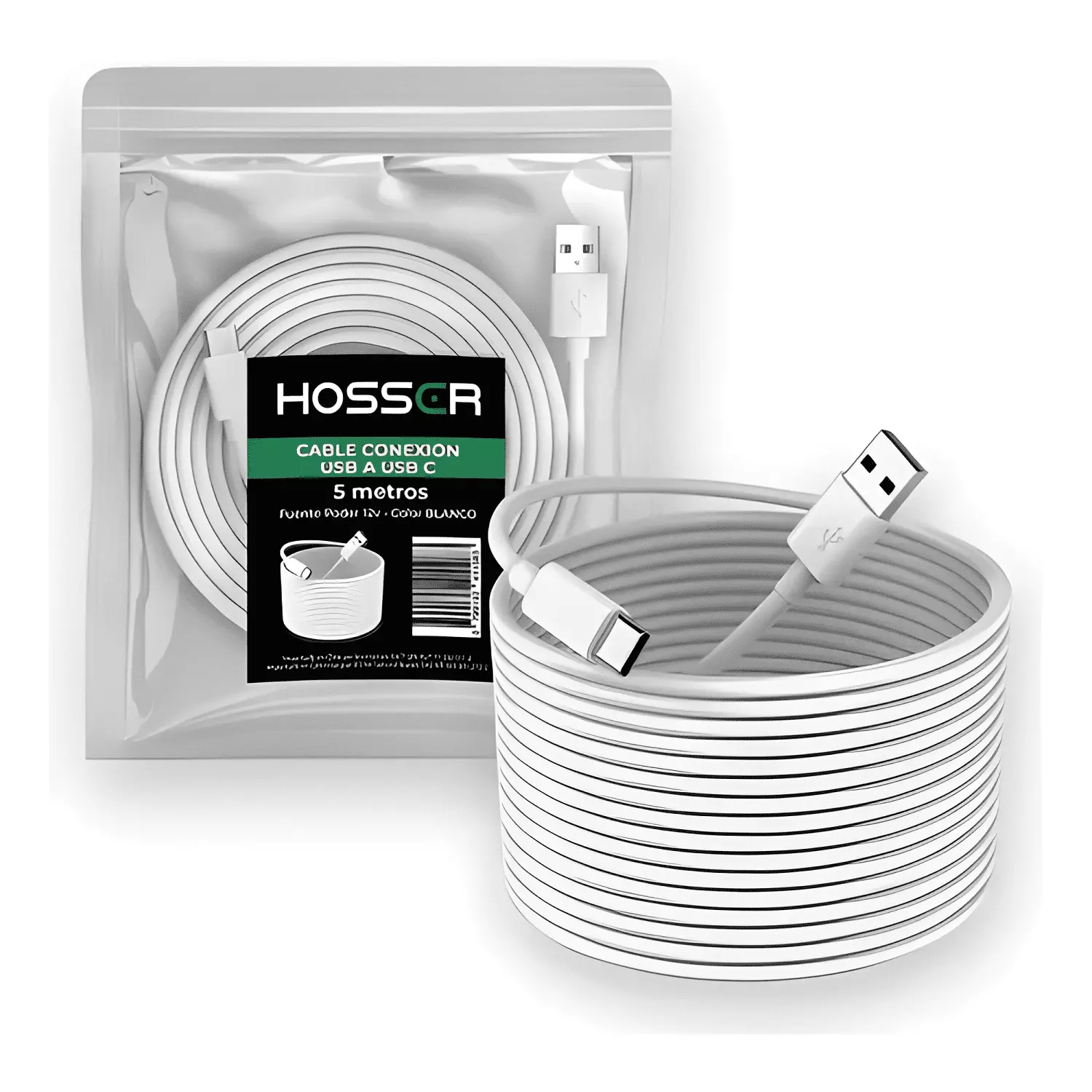 Cable conexion USB to USB c 5 metros Blanco-0