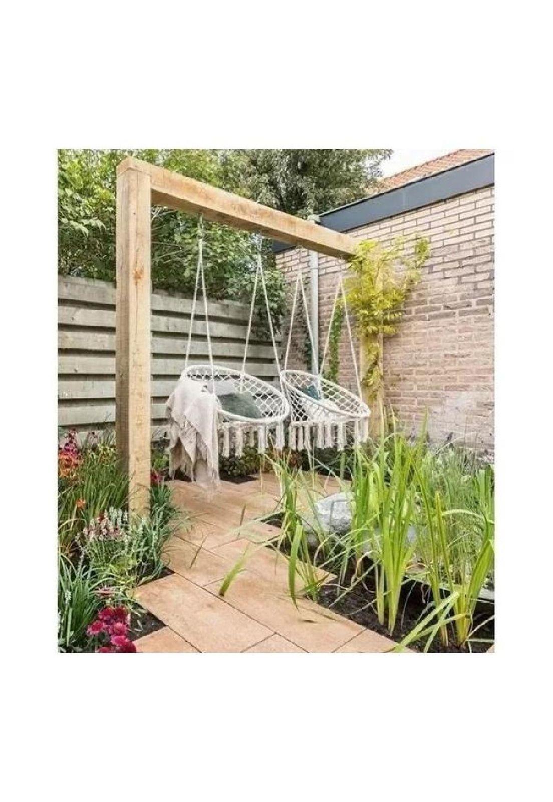 Silla hamaca colgante para terraza o jardín color blanco-5