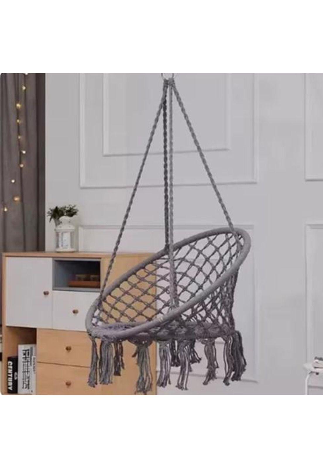 Silla Colgante Muna Tejida Gris Tipo Columpio Decorativa-3