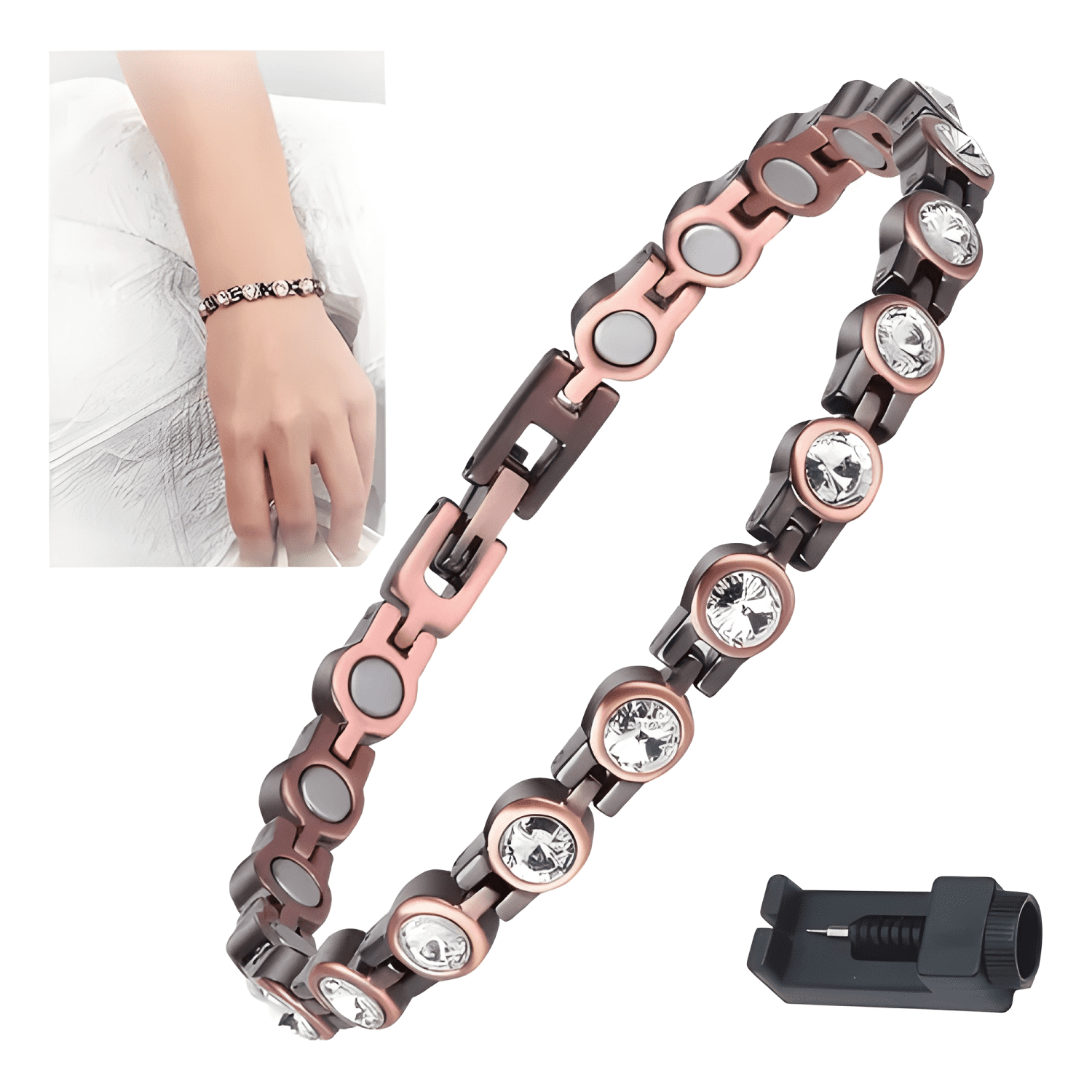 Pulsera cobre magnética - imanes terapia - brazalete circón-0