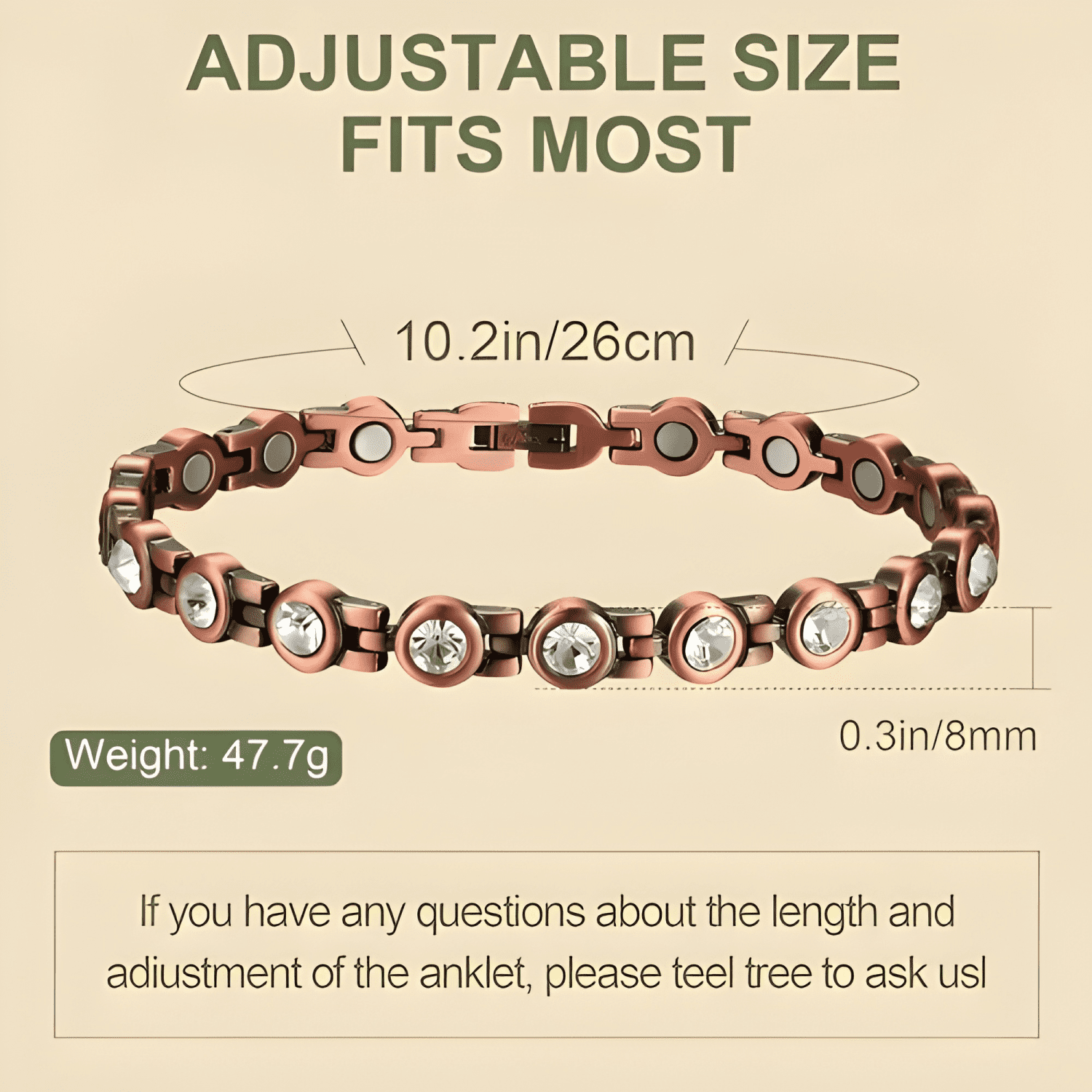 Pulsera cobre magnética - imanes terapia - brazalete circón-2