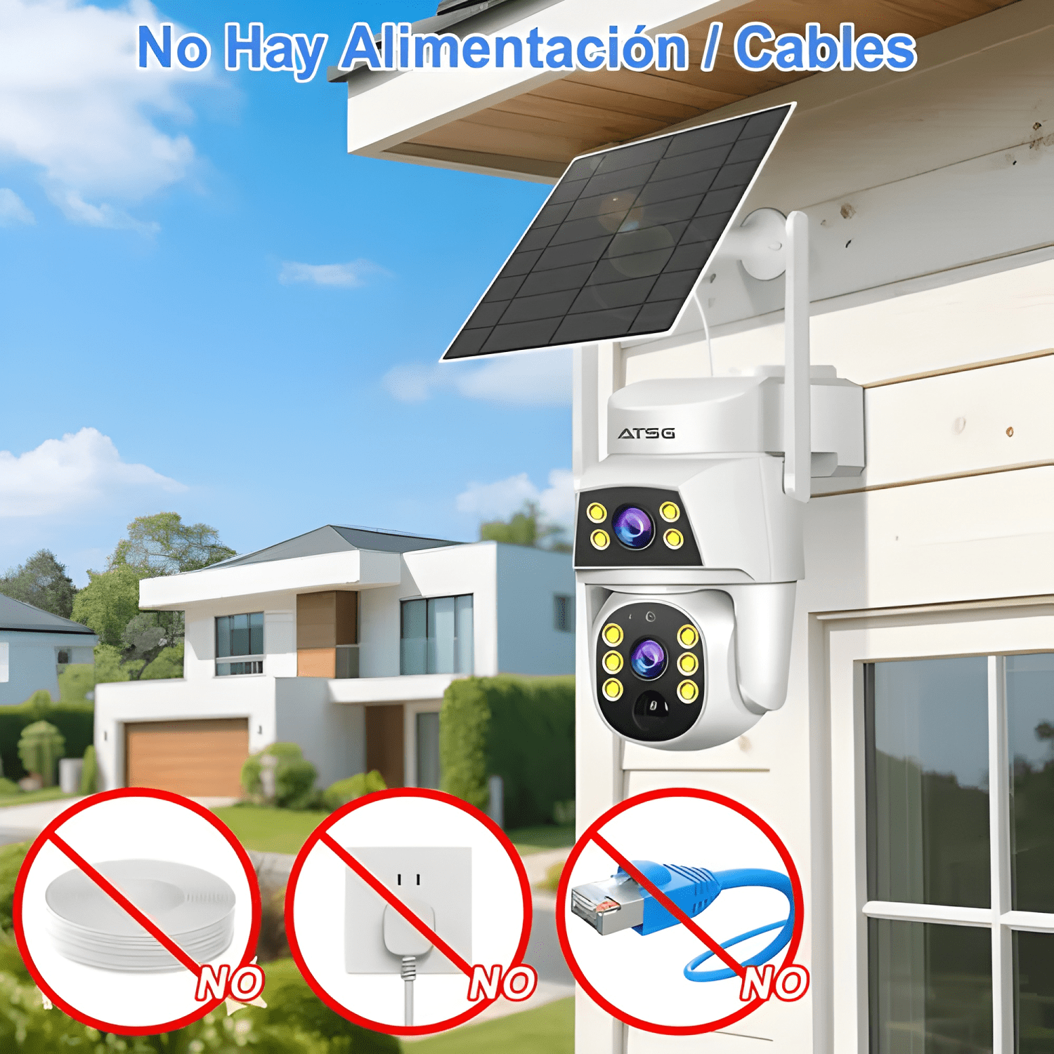 ATSG Cámara Solar Externa 2K Doble Lente 360° IP66 Visión-3