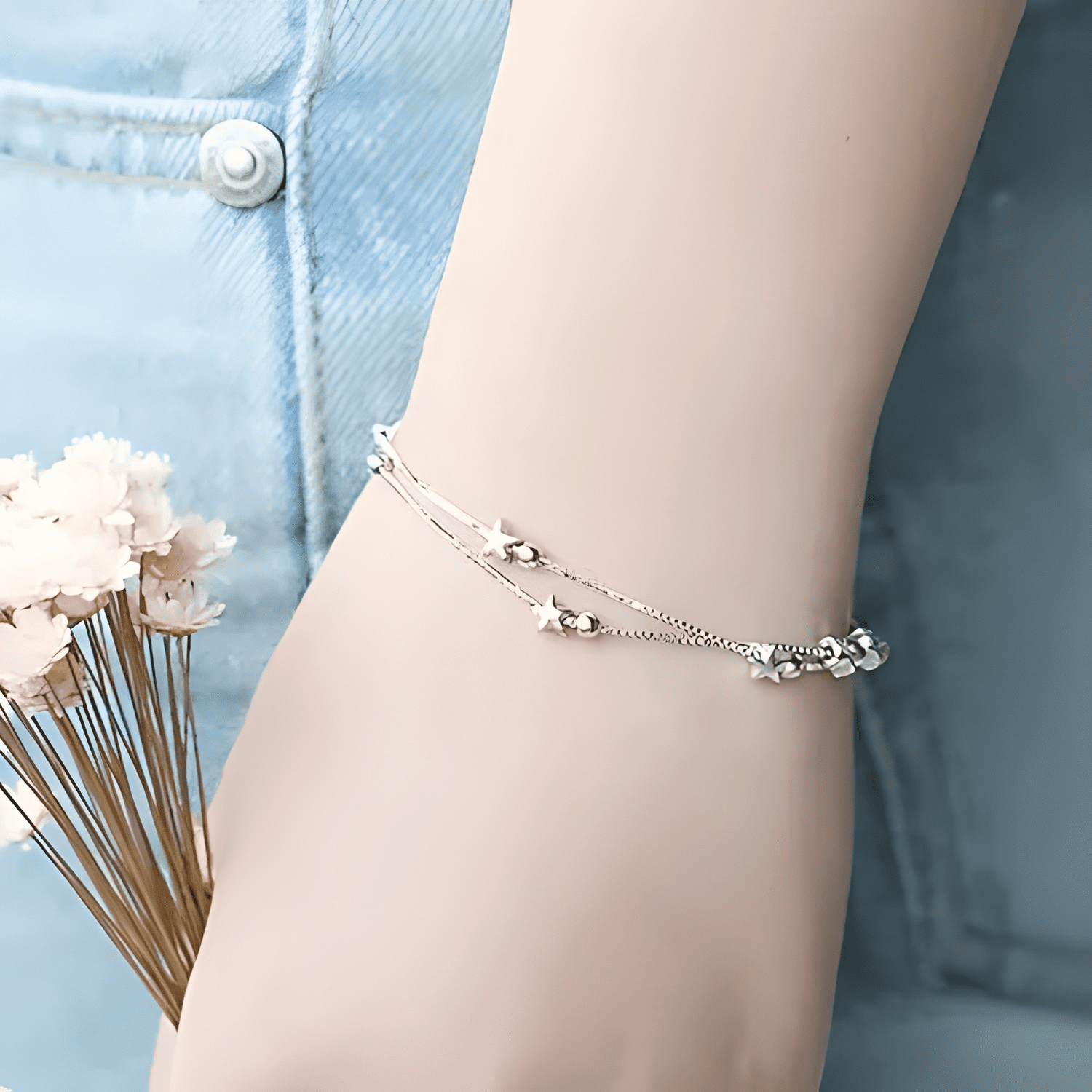 Pulsera estrellas y esferas de plata ley 925 + bolsa + #2-4