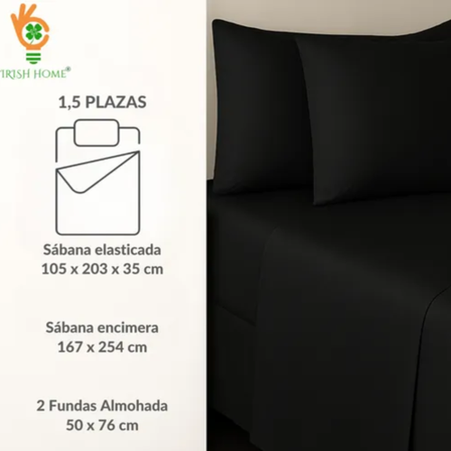 Sabanas Irish Home microfibra 1.5 plaza color negro-1