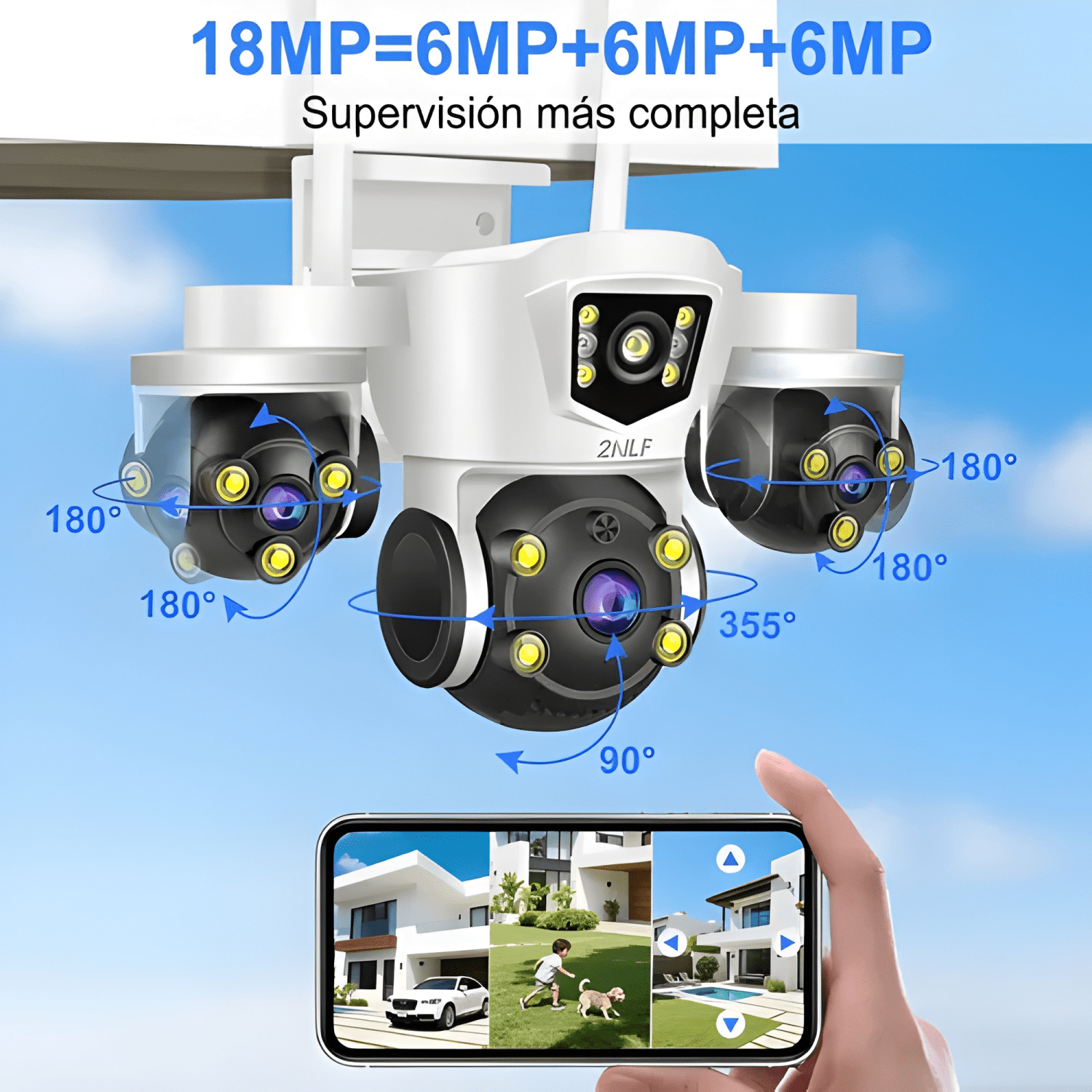 2nlf® Cámara de Seguridad Exterior Ip Wifi 360 Triple Lente-2