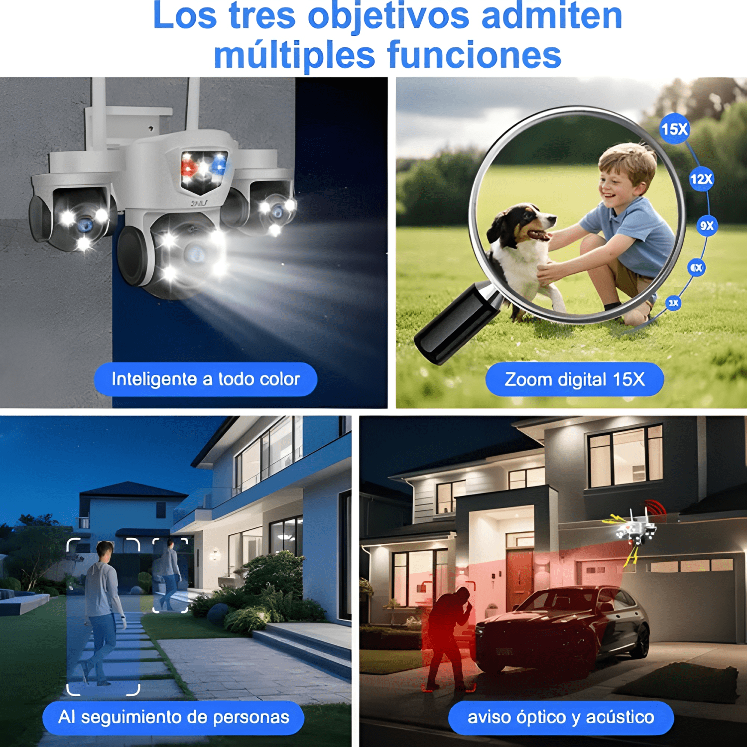 2nlf® Cámara de Seguridad Exterior Ip Wifi 360 Triple Lente-4