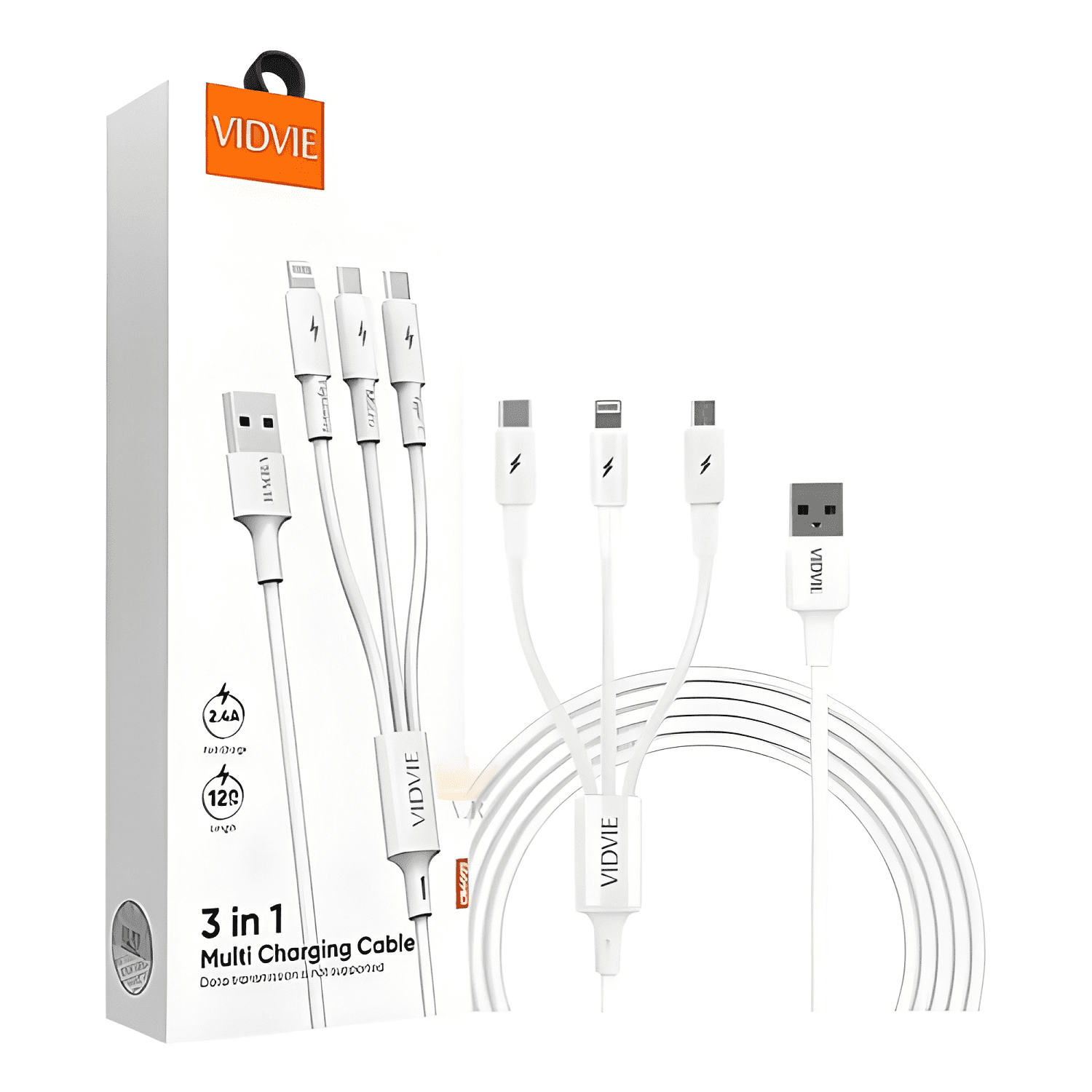 Cable vidvie 3 en 1 USB a micro USB, lightning Blanco-2