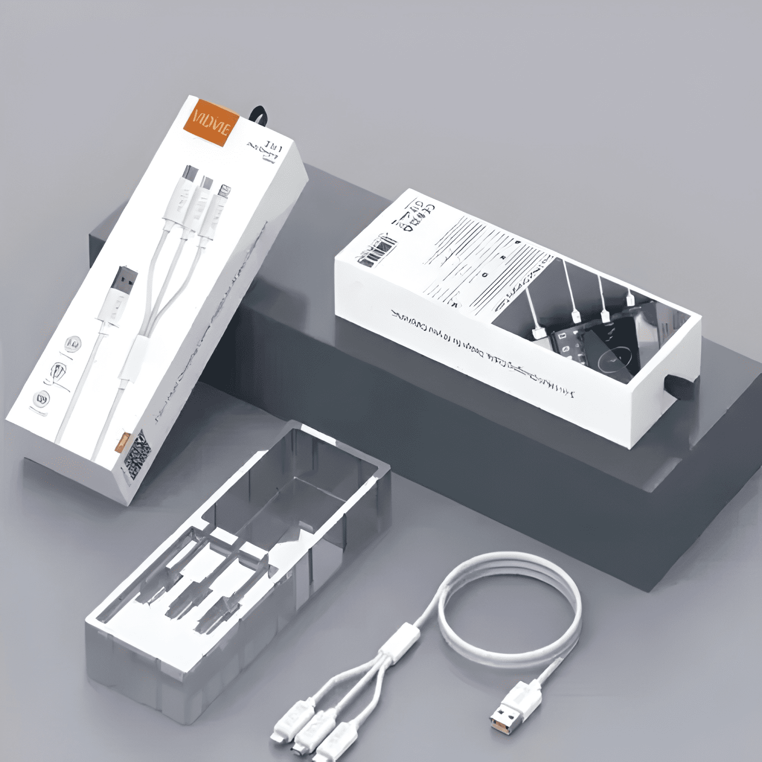 Cable vidvie 3 en 1 USB a micro USB, lightning Blanco-3