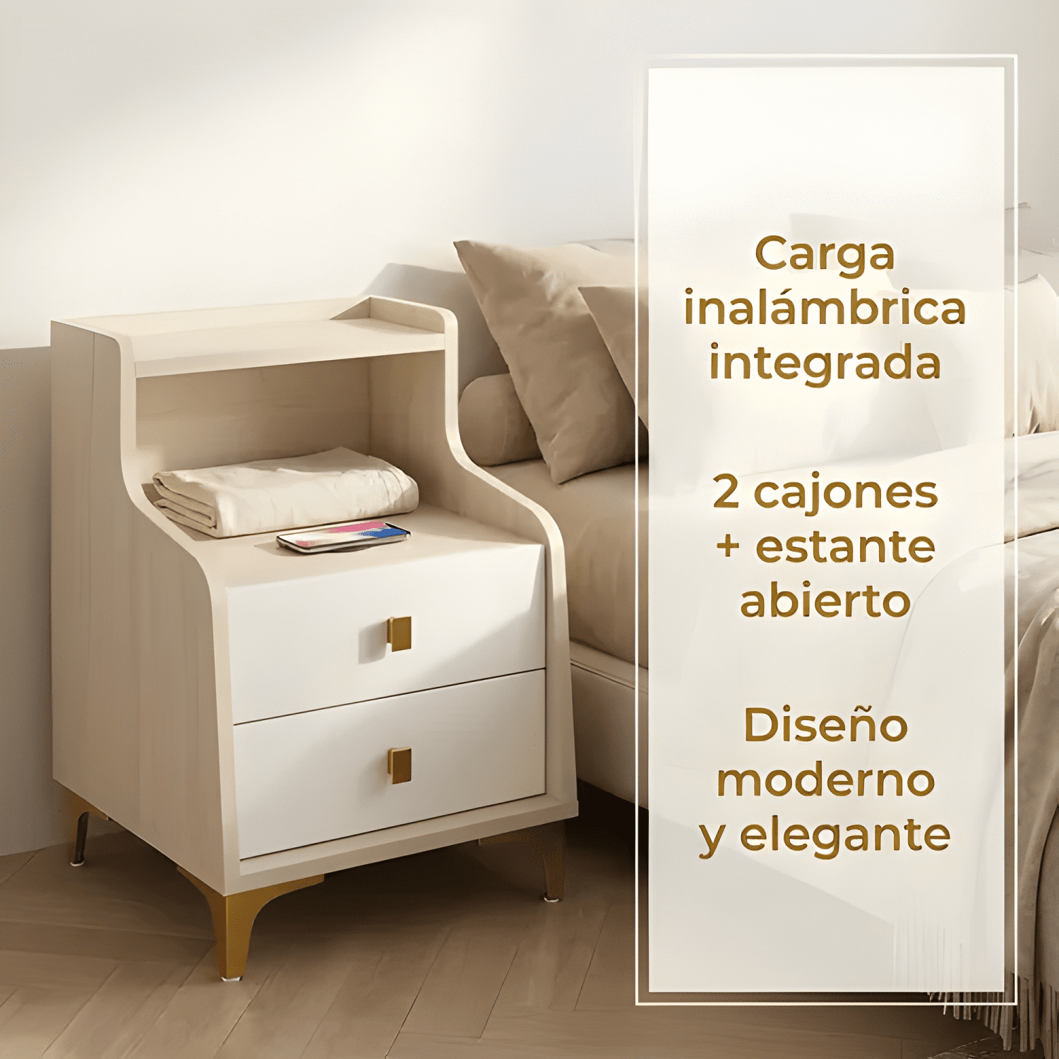 Velador 2 niveles cargador inalámbrico 40x34x58 marrón #1-1