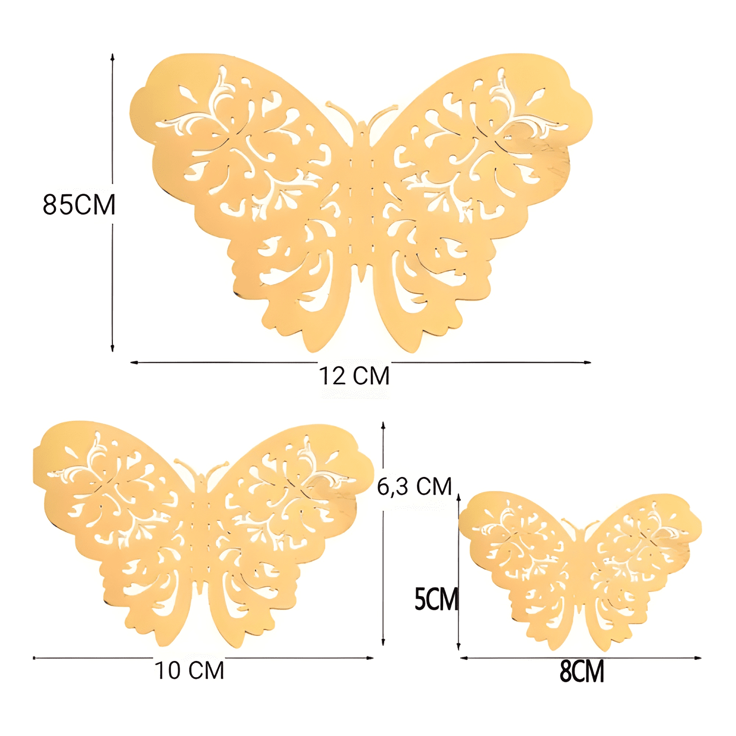 12 Pzas Mariposa 3D Pegatinas Artes Pared Metalizada Calado-1