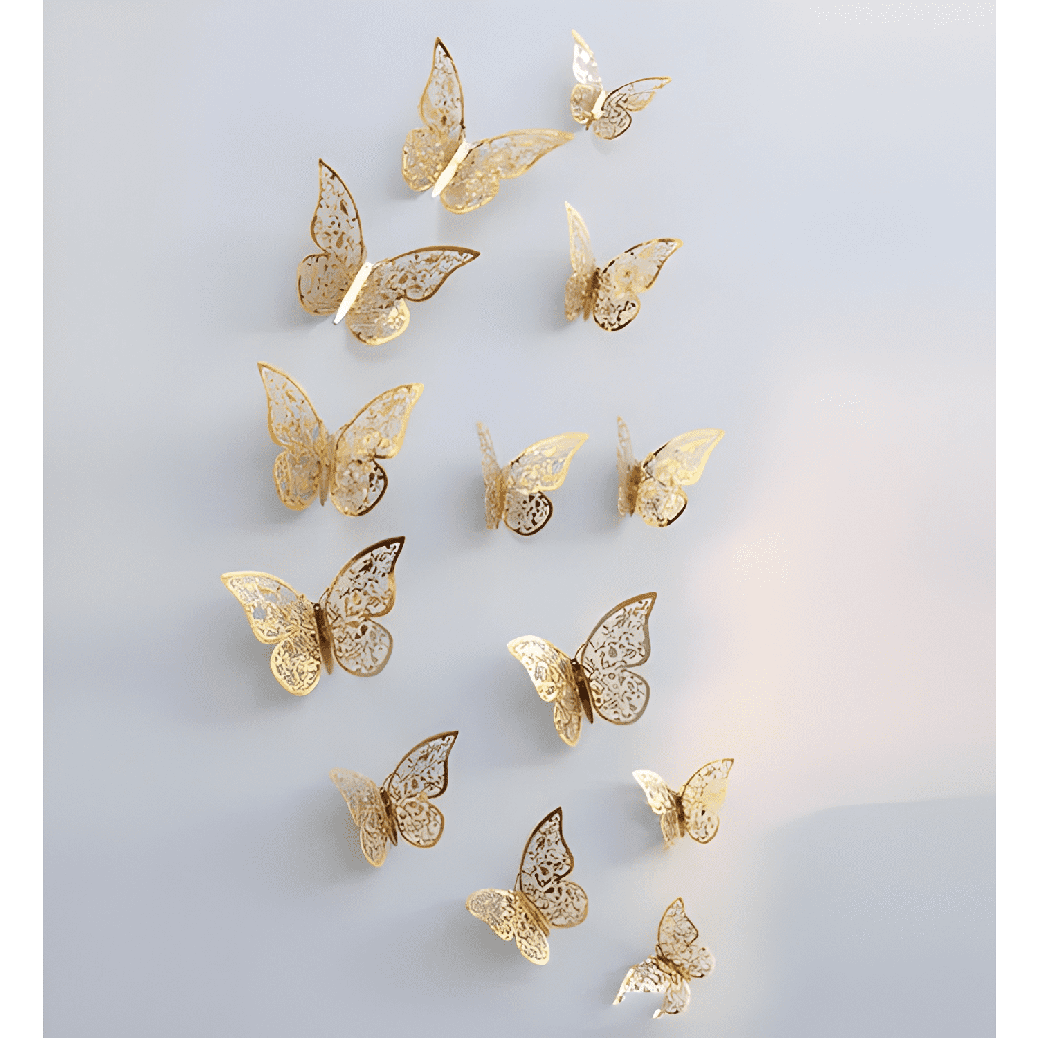 12 Pzas Mariposa 3D Pegatinas Artes Pared Metalizada Calado-2