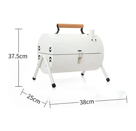 Parrilla Portatil De Carbon Doble Funcion Con Ahumador Para Asados Ideal Para Camping, Terraza Y Balcones Color Blanco Marca Chic Haus-2