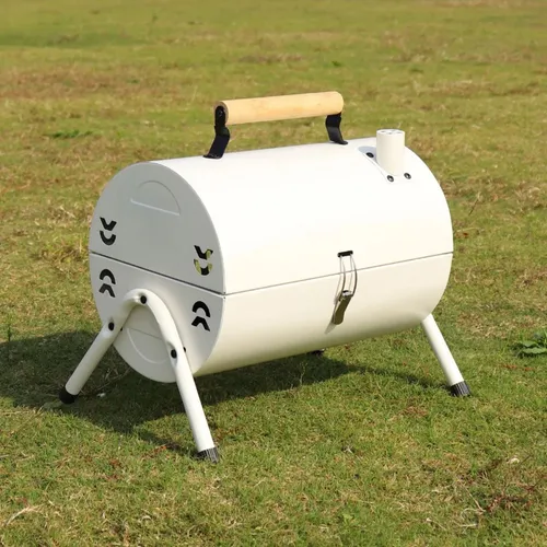 Parrilla Portatil De Carbon Doble Funcion Con Ahumador Para Asados Ideal Para Camping, Terraza Y Balcones Color Blanco Marca Chic Haus-3