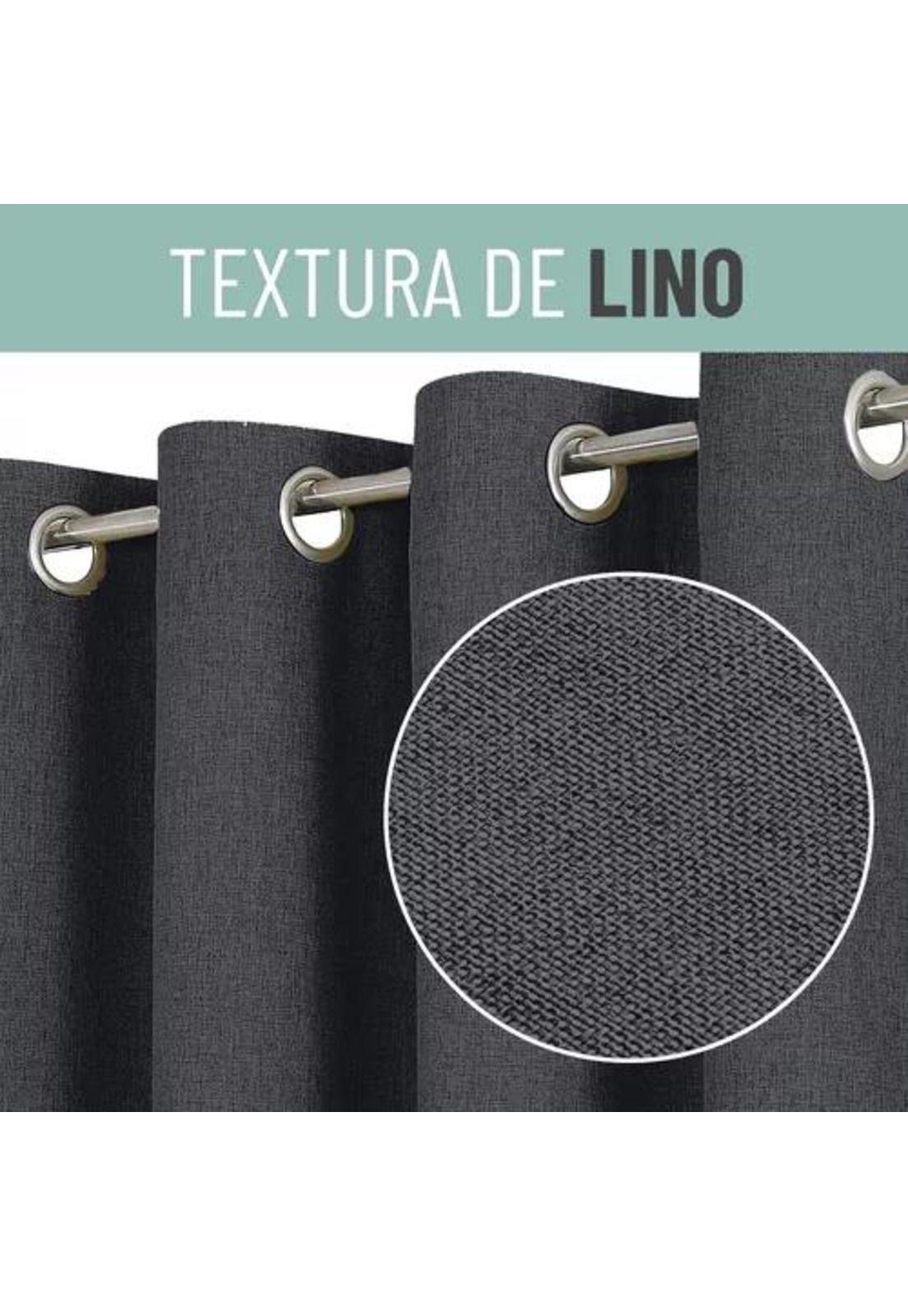 Cortina Blackout 100% 2 Paños 140x220cm Textura Lino Gris Oscuro-2
