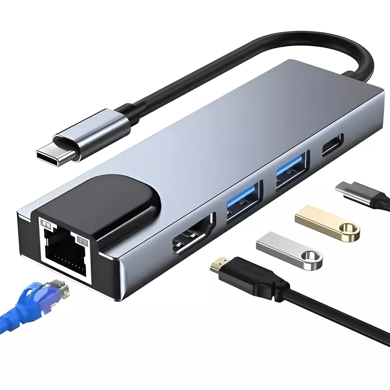 Adaptador USB tipo C 5 en 1 Ivarma HDMI Ethernet 9 cm #1-2