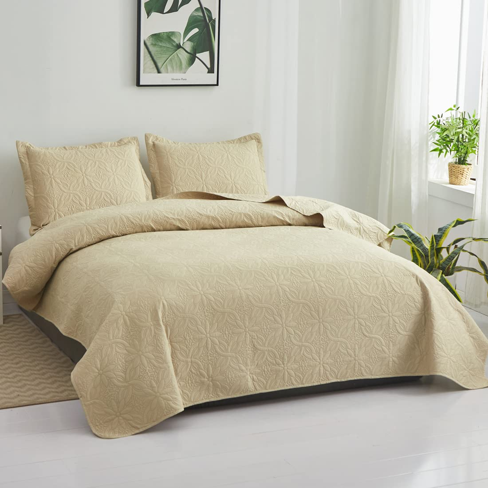 Cubrecama quilt verano 2 plazas color beige-0