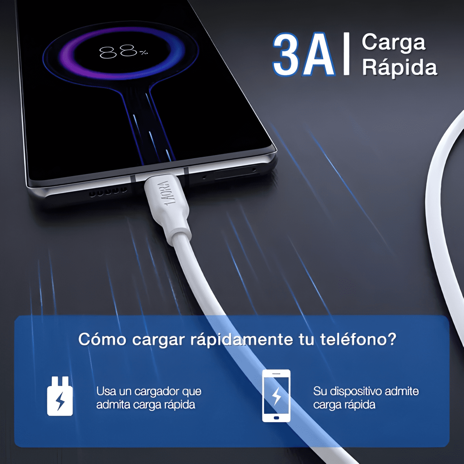 Cable USB tipo c 3 a 1m carga rápida cable de datos-3