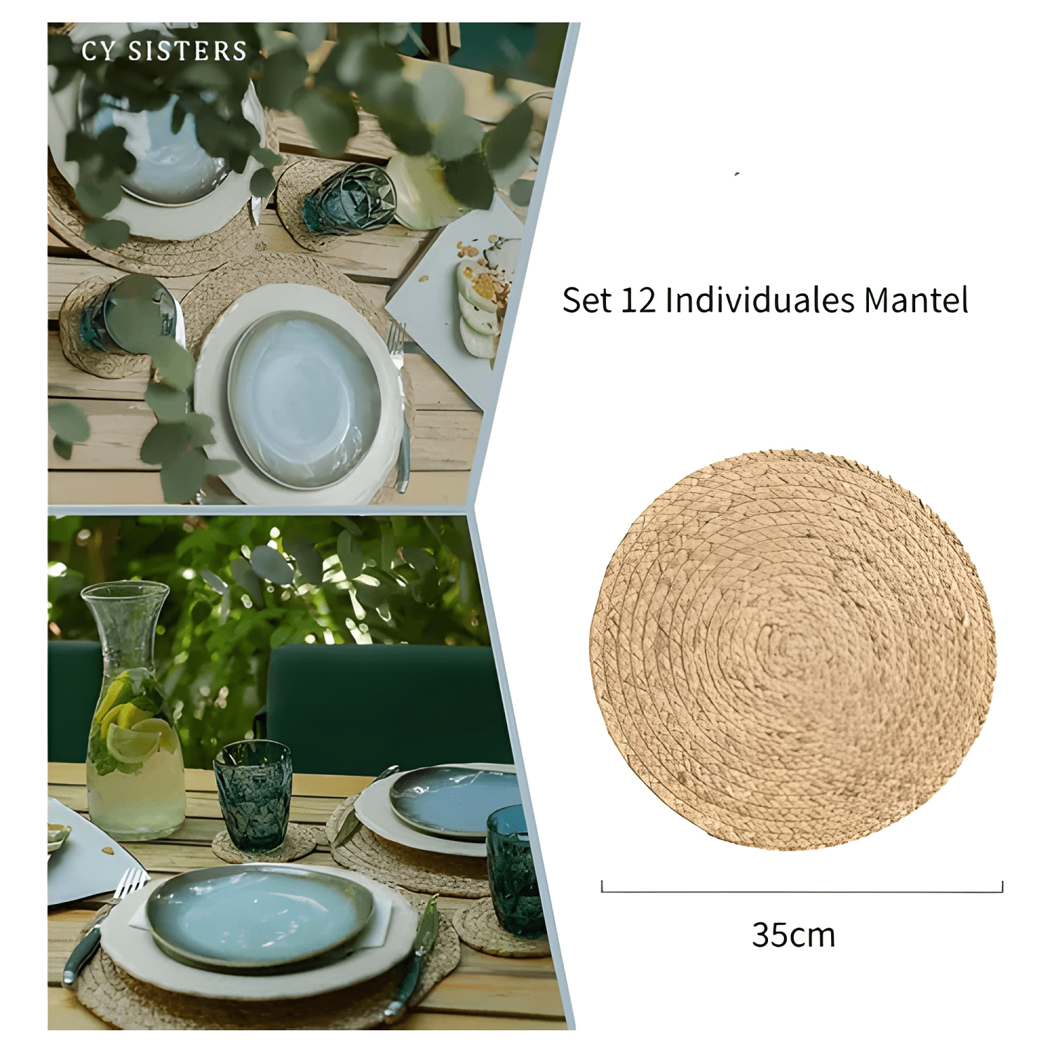 Set 12 individuales de mesa redondos de paja natural #2-2