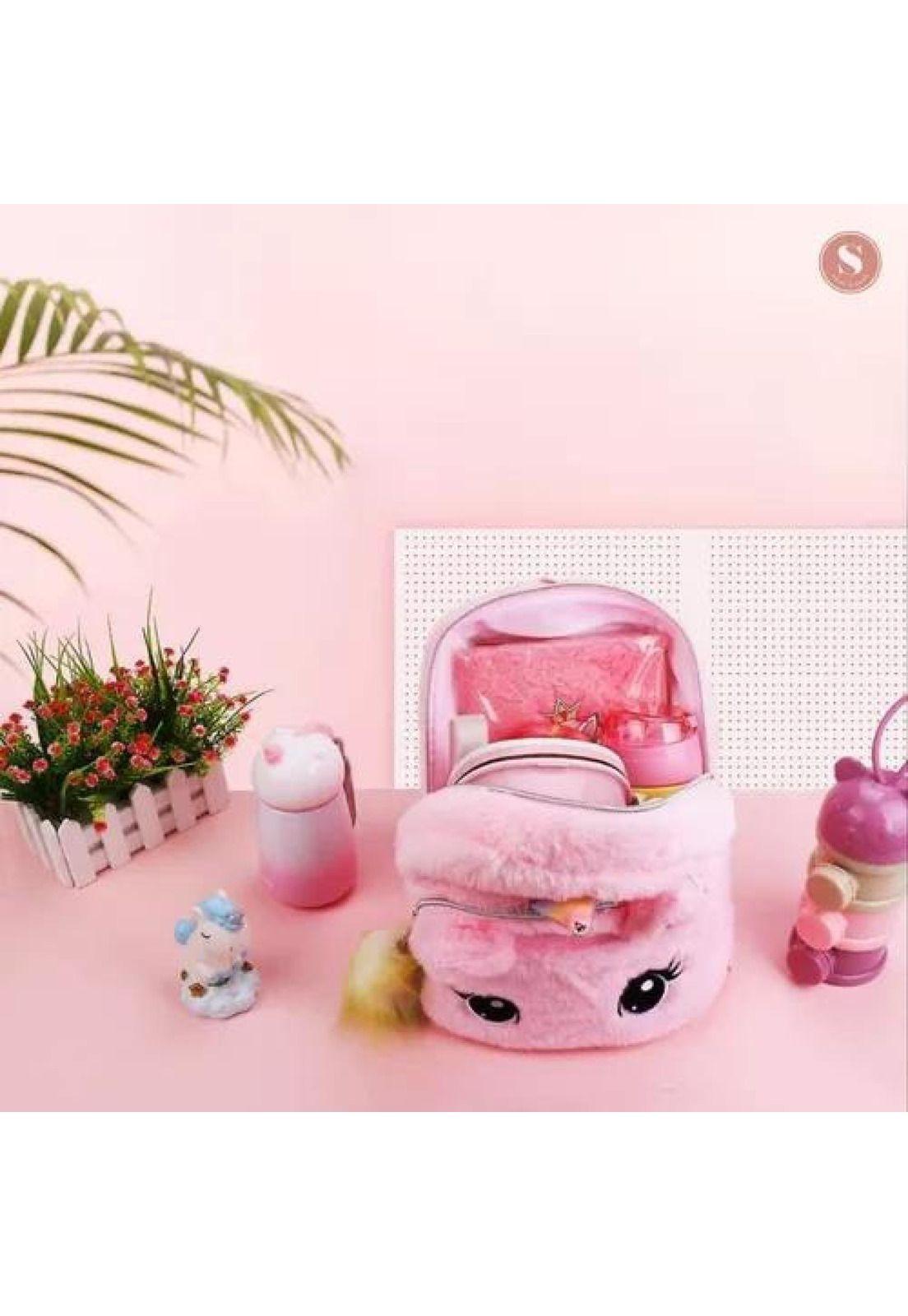 Mochila unicornio Kawaii, niña, infantil, peludita-5