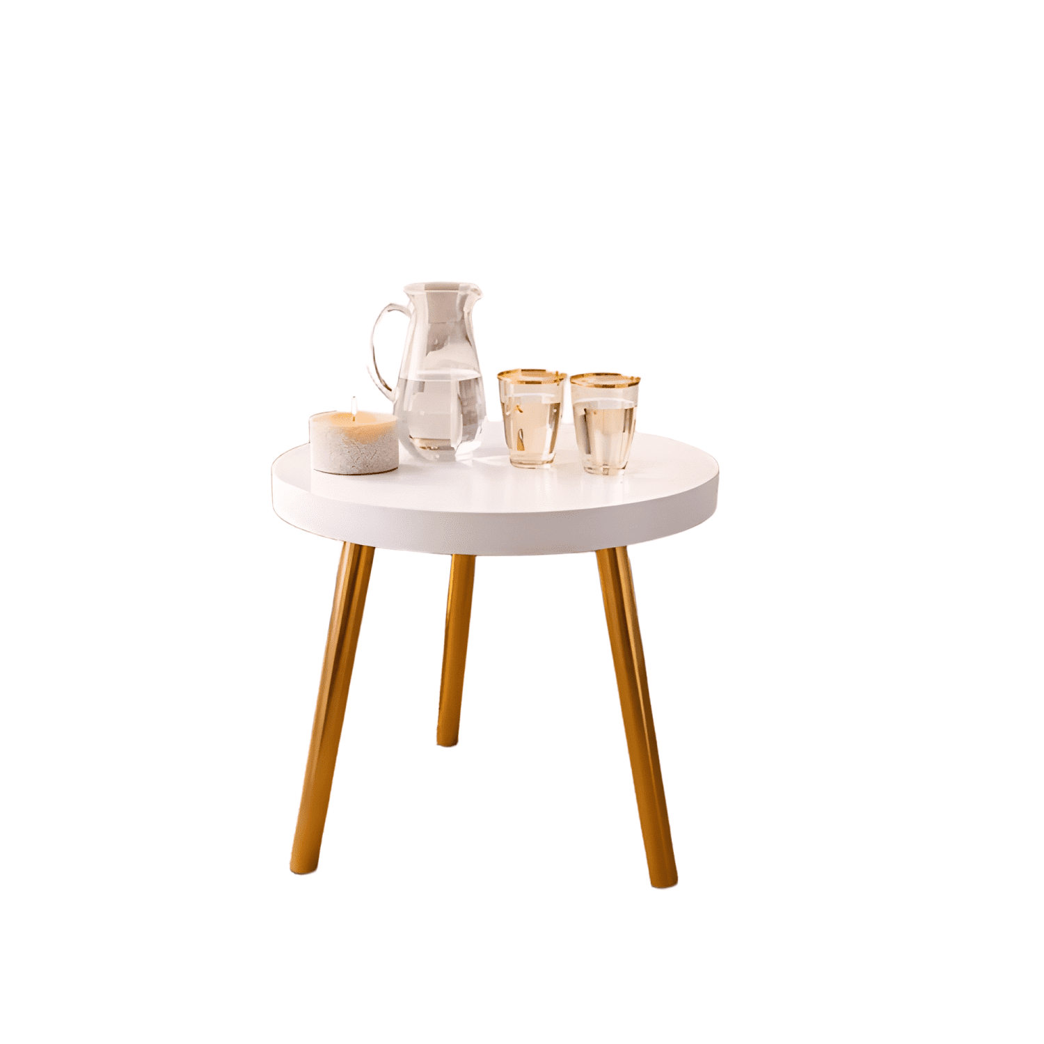 Mesa Lateral Moderna Patas Doradas Estilo Chic Blanca-0