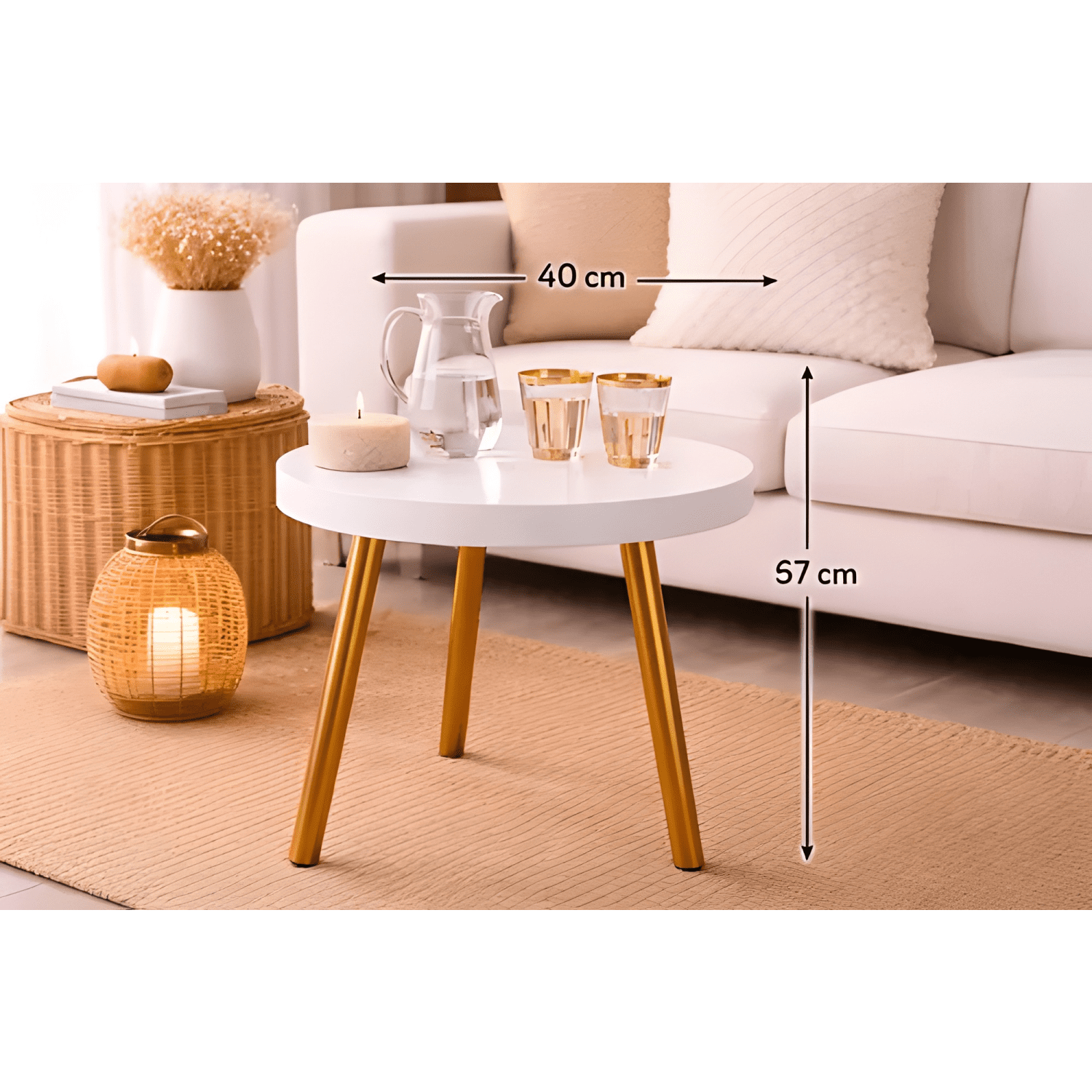 Mesa Lateral Moderna Patas Doradas Estilo Chic Blanca-1
