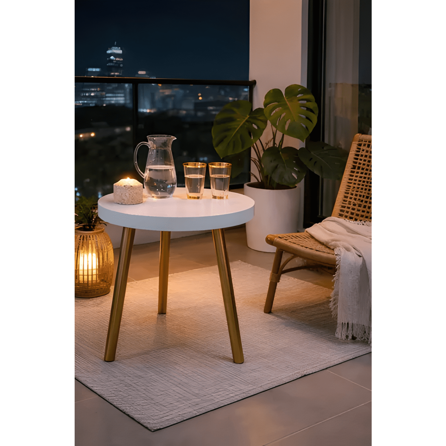 Mesa Lateral Moderna Patas Doradas Estilo Chic Blanca-2