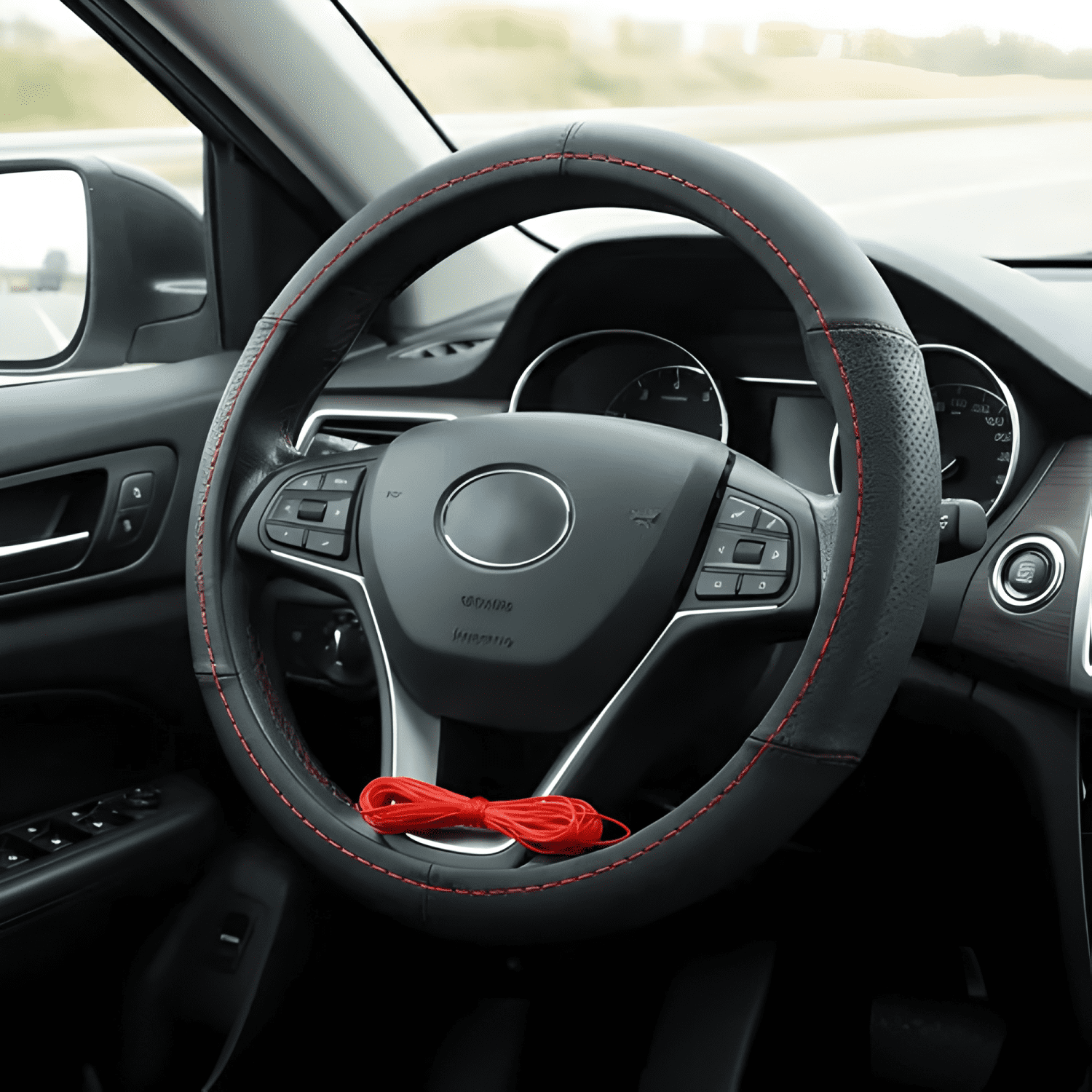 Funda Cubre Volante Cosido /rojo para Auto+hilo+aguja Negro-4