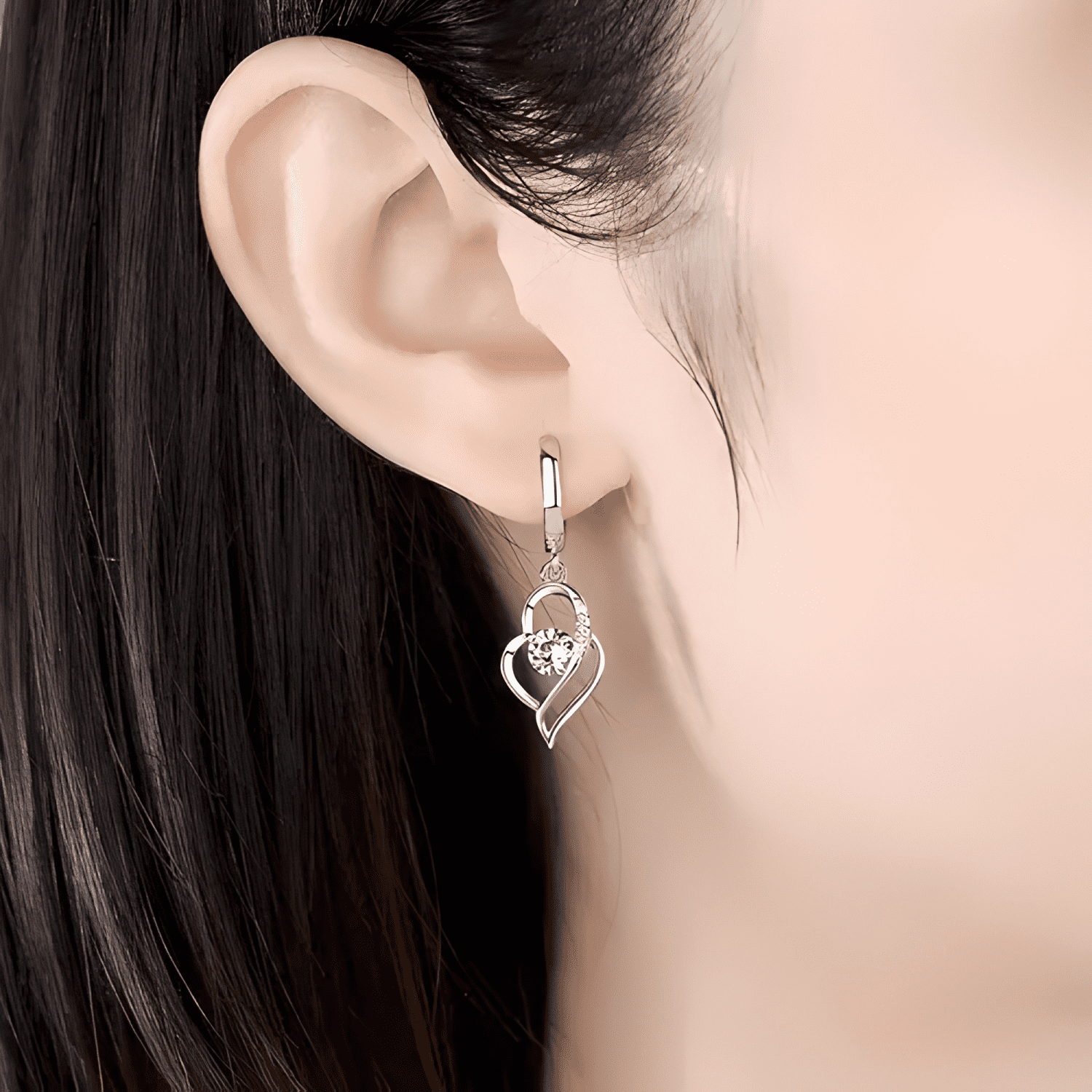 Aros Colgantes Mujer Corazón Enchapado Plata 925 Moda #2-3