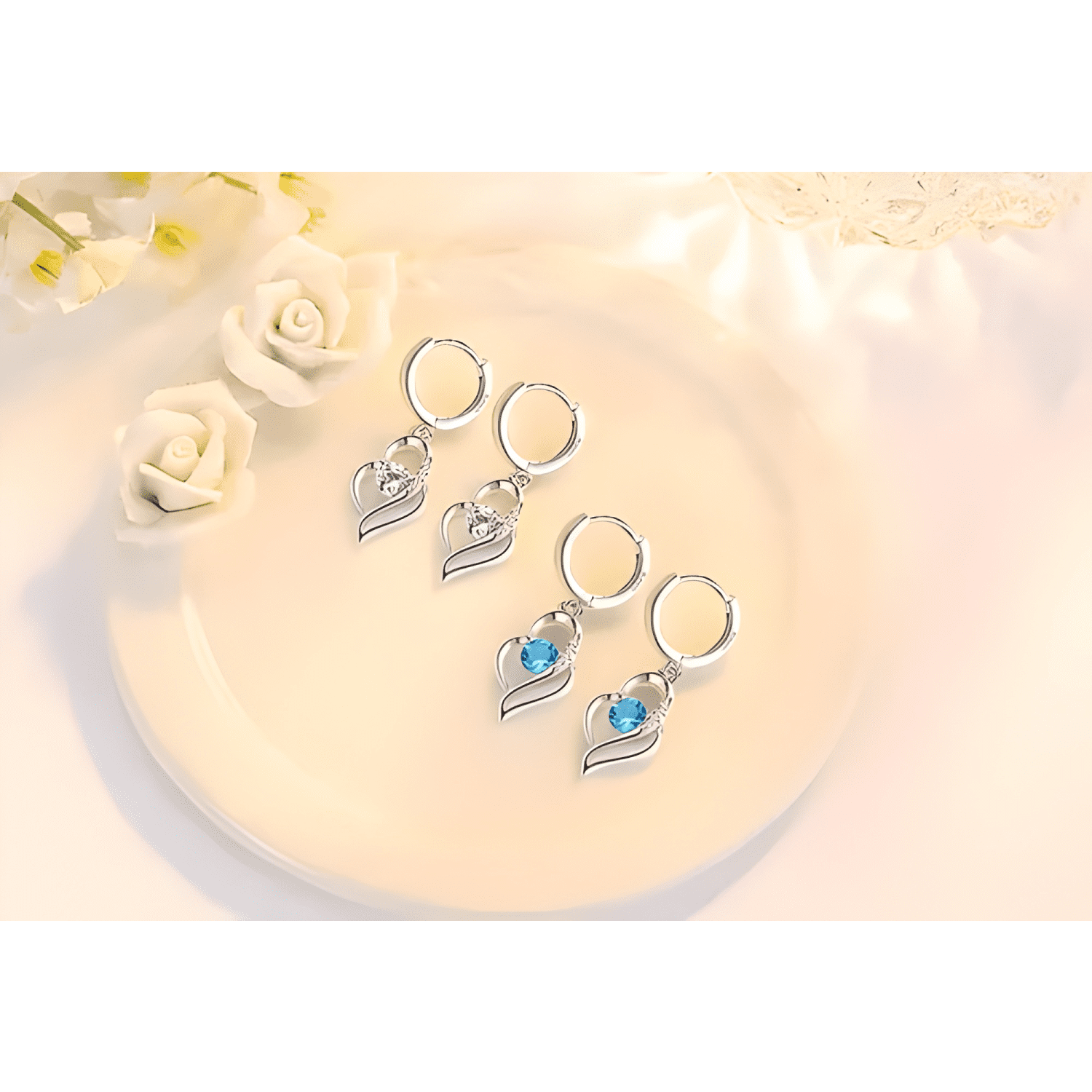 Aros Colgantes Mujer Corazón Enchapado Plata 925 Moda #2-4