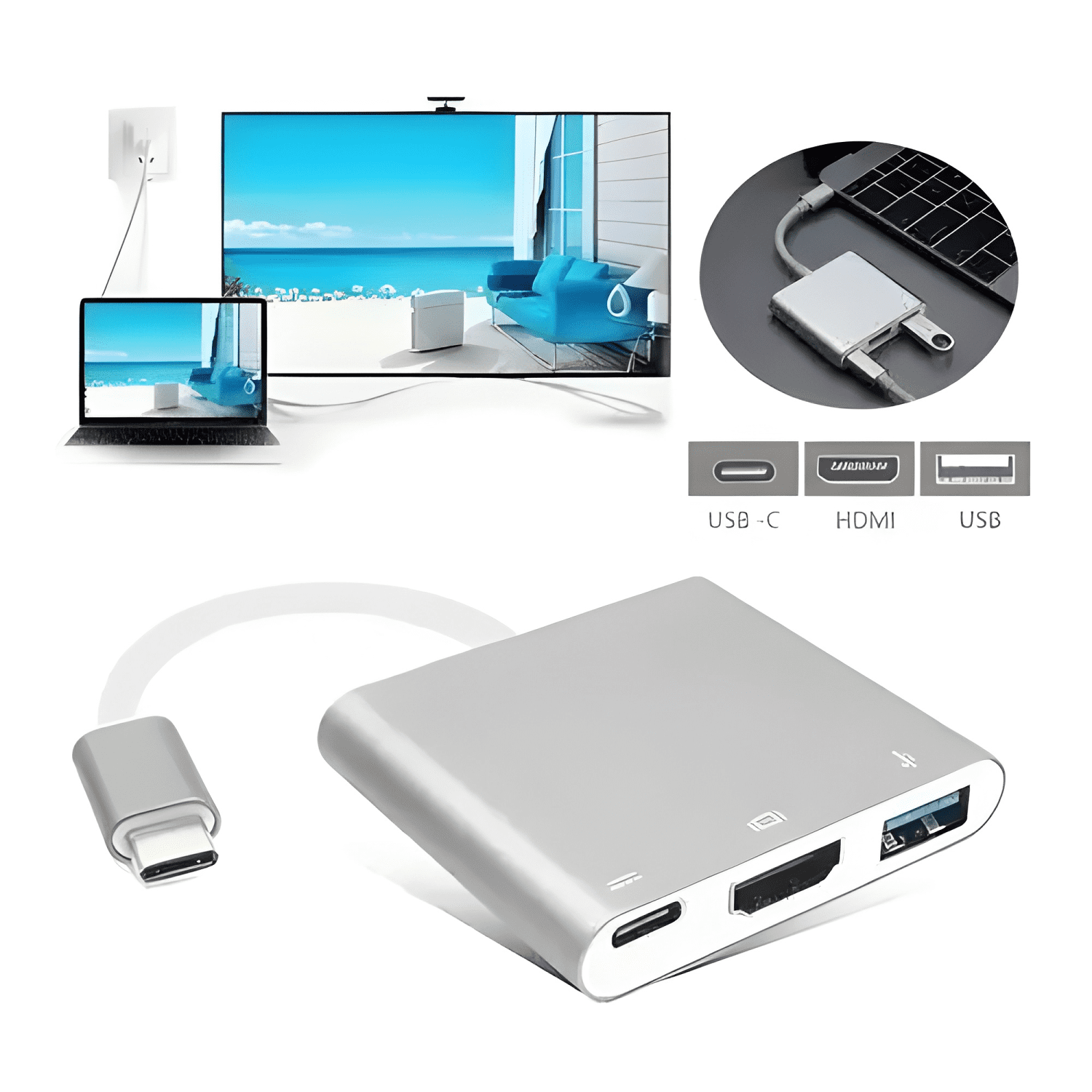 Cable adaptador USB-C HDMI USB 3.1 para MacBook 3 en 1-4