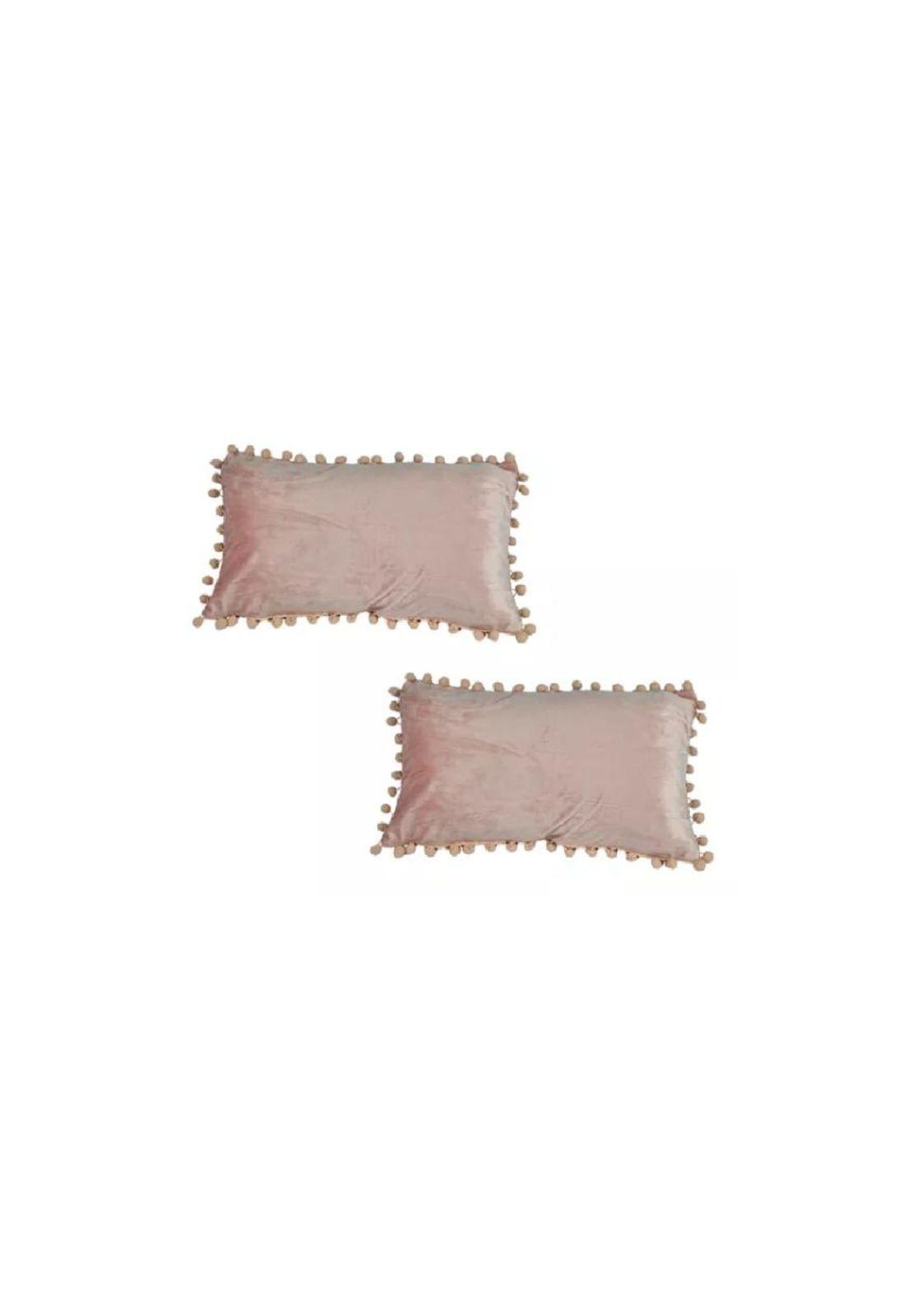 Pack de 2 Fundas de Cojín Terciopelo con Pompones 30x50 cm Rosa-2