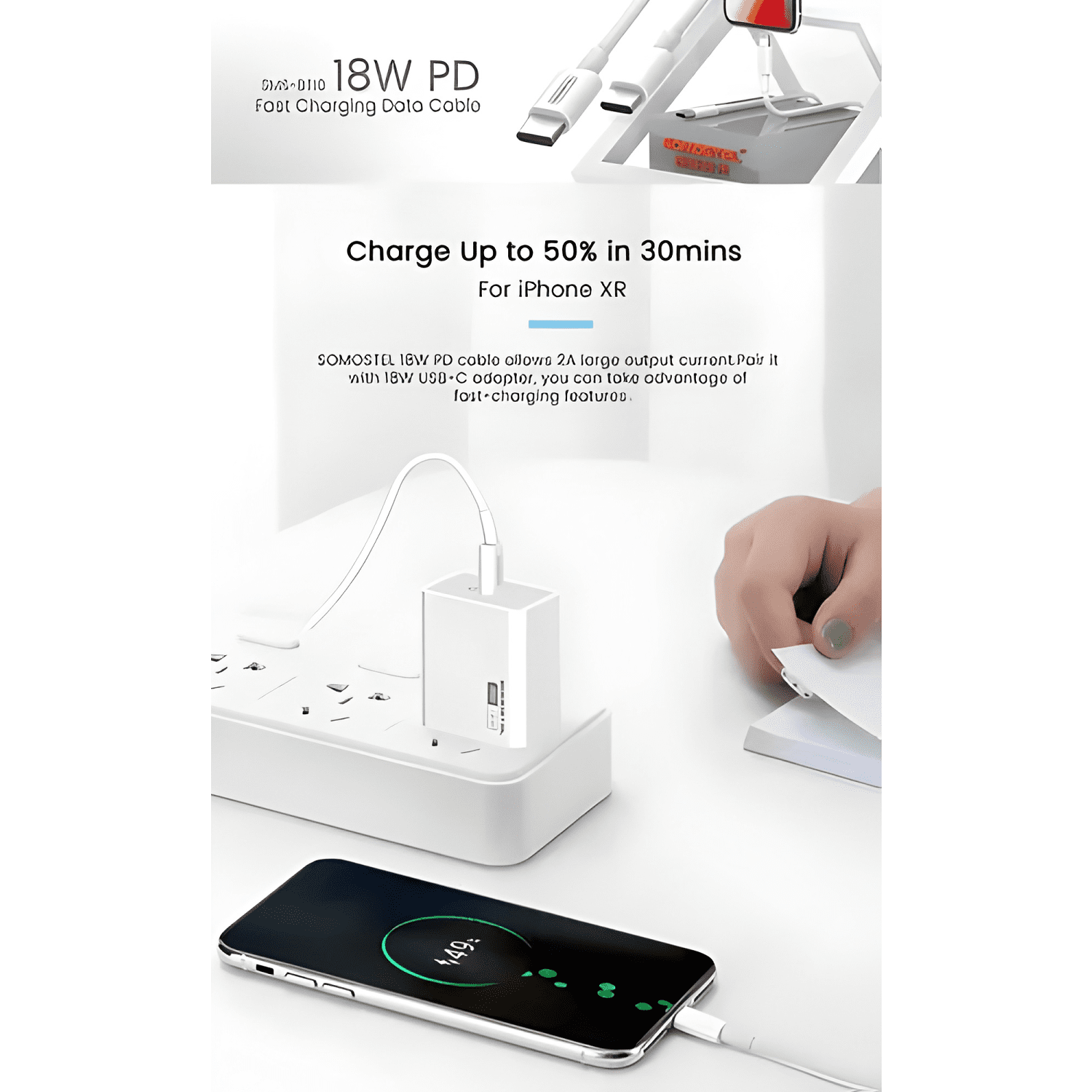 Cable USB tipo c a tipo c - de carga rápida - 1.2mts Blanco-3