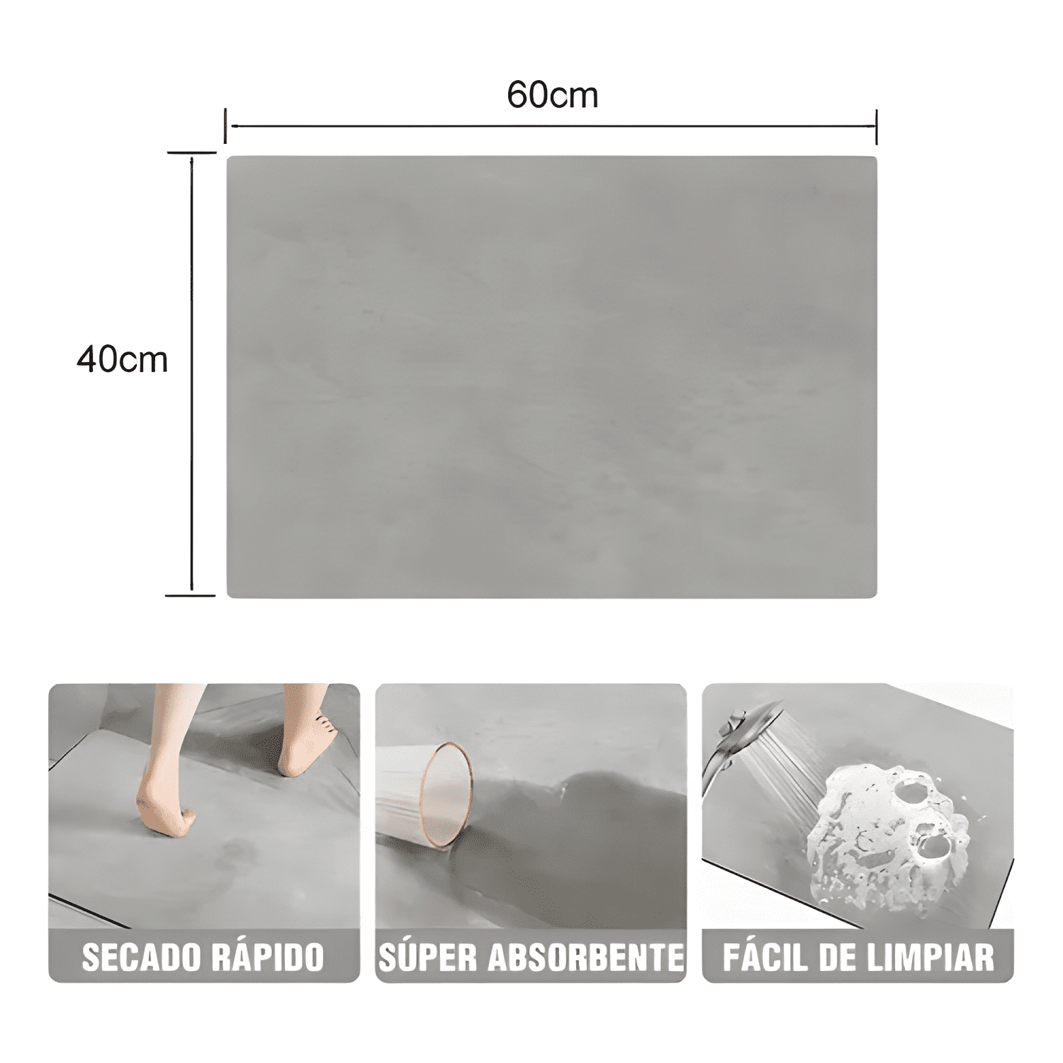 Tapete De Piedra De Diatomeas 40x60cm Secado Baño Rápido #1-0