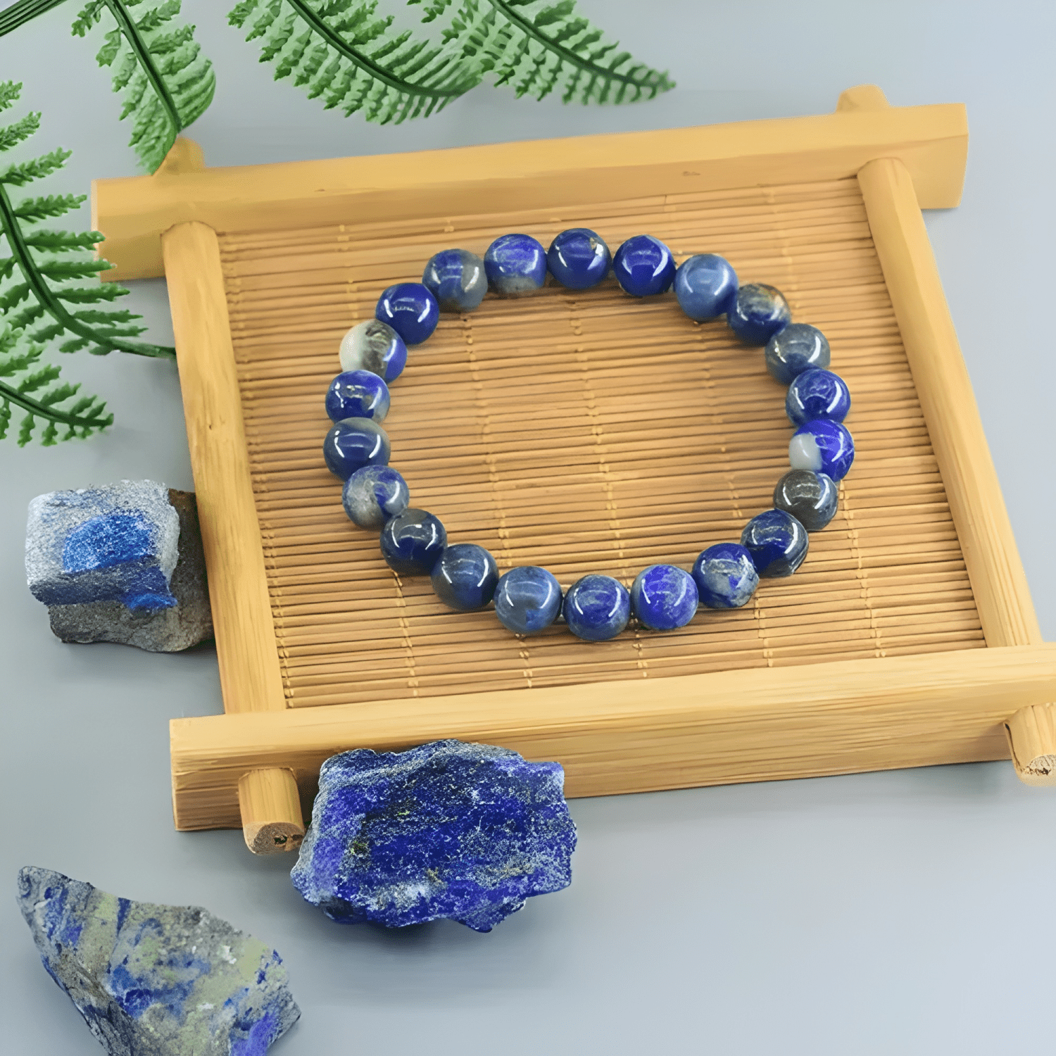 Pulsera de piedra lapislazuli 6mm hombre mujer moda-2