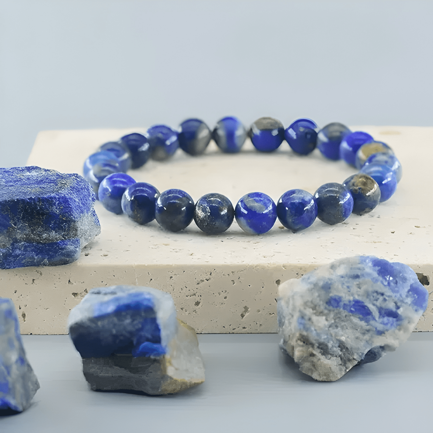 Pulsera de piedra lapislazuli 6mm hombre mujer moda-3
