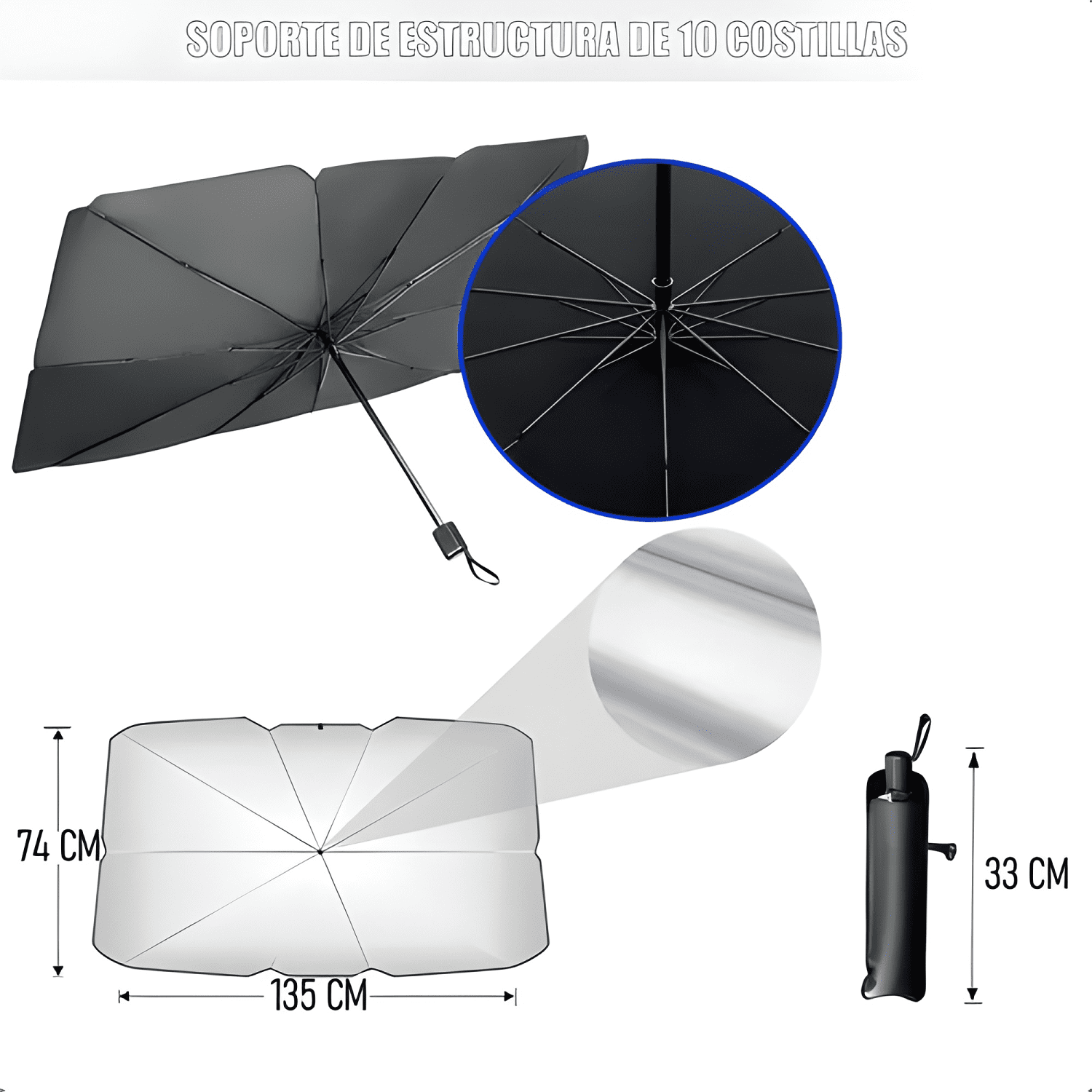 Quitasol Tipo Sombrilla para Auto Parasol Retractil Pro-1