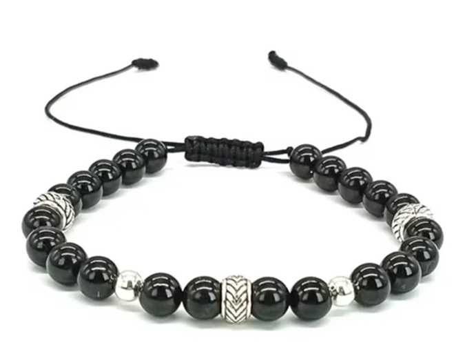 Pulsera turmalina negra plata energía positiva + caja-0
